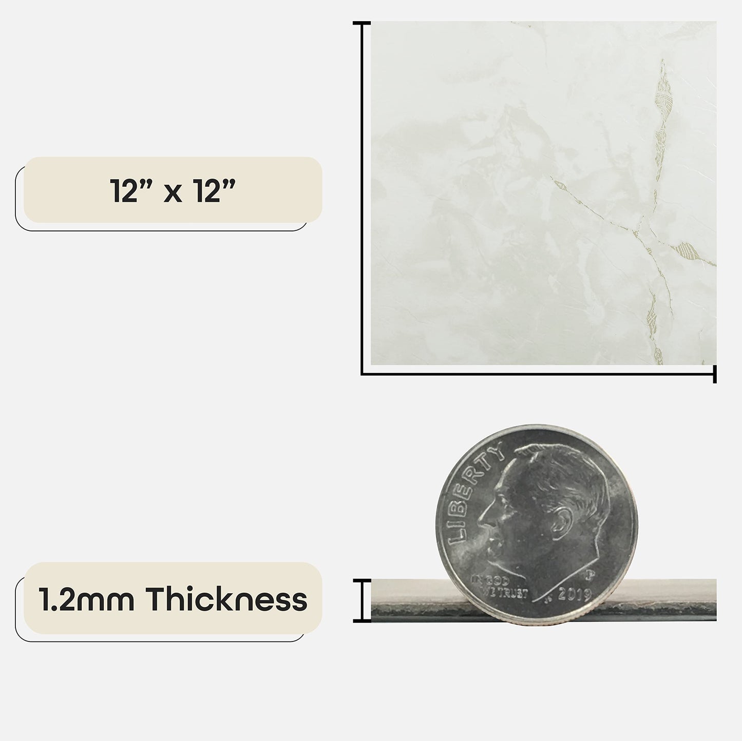Achim Home Furnishings FTVMA40220 Nexus 12-Inch Vinyl Tile, Marble Classic White with Grey Veins, 20 Count (Pack of 1), White/Grey Vein Marble