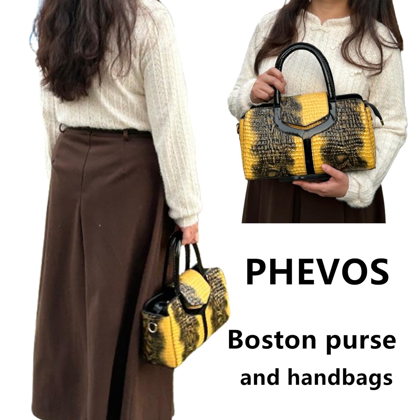 PHEVOS Medium Satchel Handbag Shoulder Crossbody Purse Top handle Crocodile Hobo bags for Women