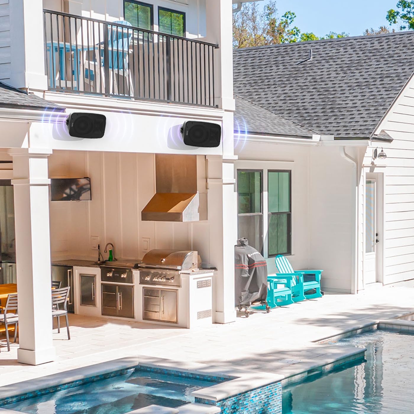 Hiwill Outdoor Speaker Waterproof – 4.5" Woofer with Dual Passive Radiators, Aluminum Dome Tweeter, All-Weather Durable Mountable Speakers for Patio, Poolside, Indoor-Outdoor Flexibility(Pair, Black)