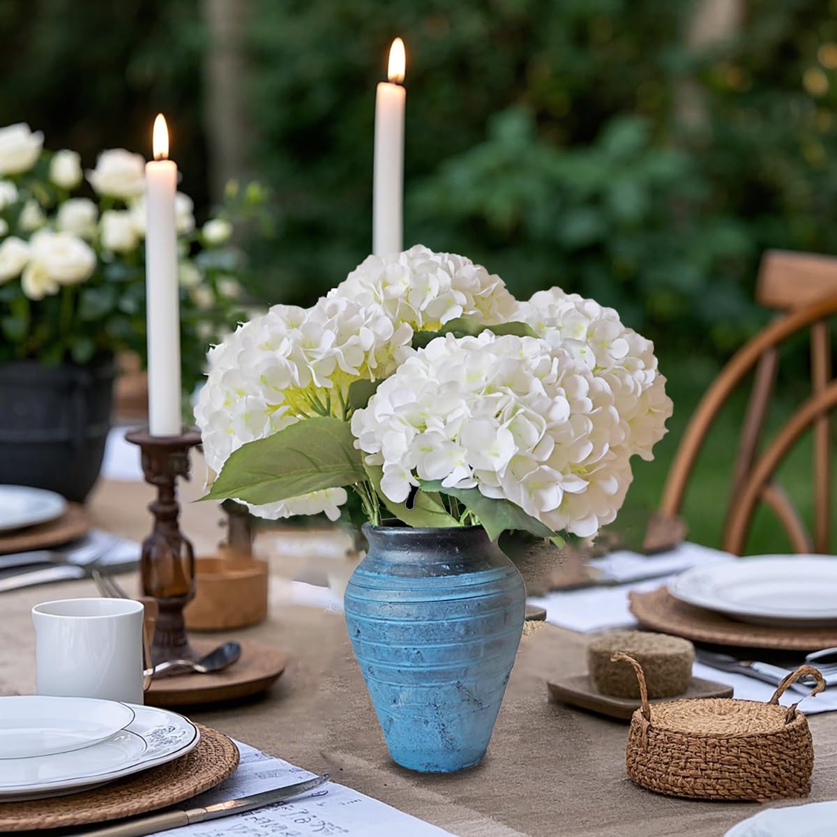 NMAIYA White Hydrangea Artificial Flowers 4Pcs 26" Large Faux Hydrangeas Outdoor Lifelike Silk Flowers with Long Stem Wedding Flower Bouquet Centerpieces for Table Party Home Decoration Indoor