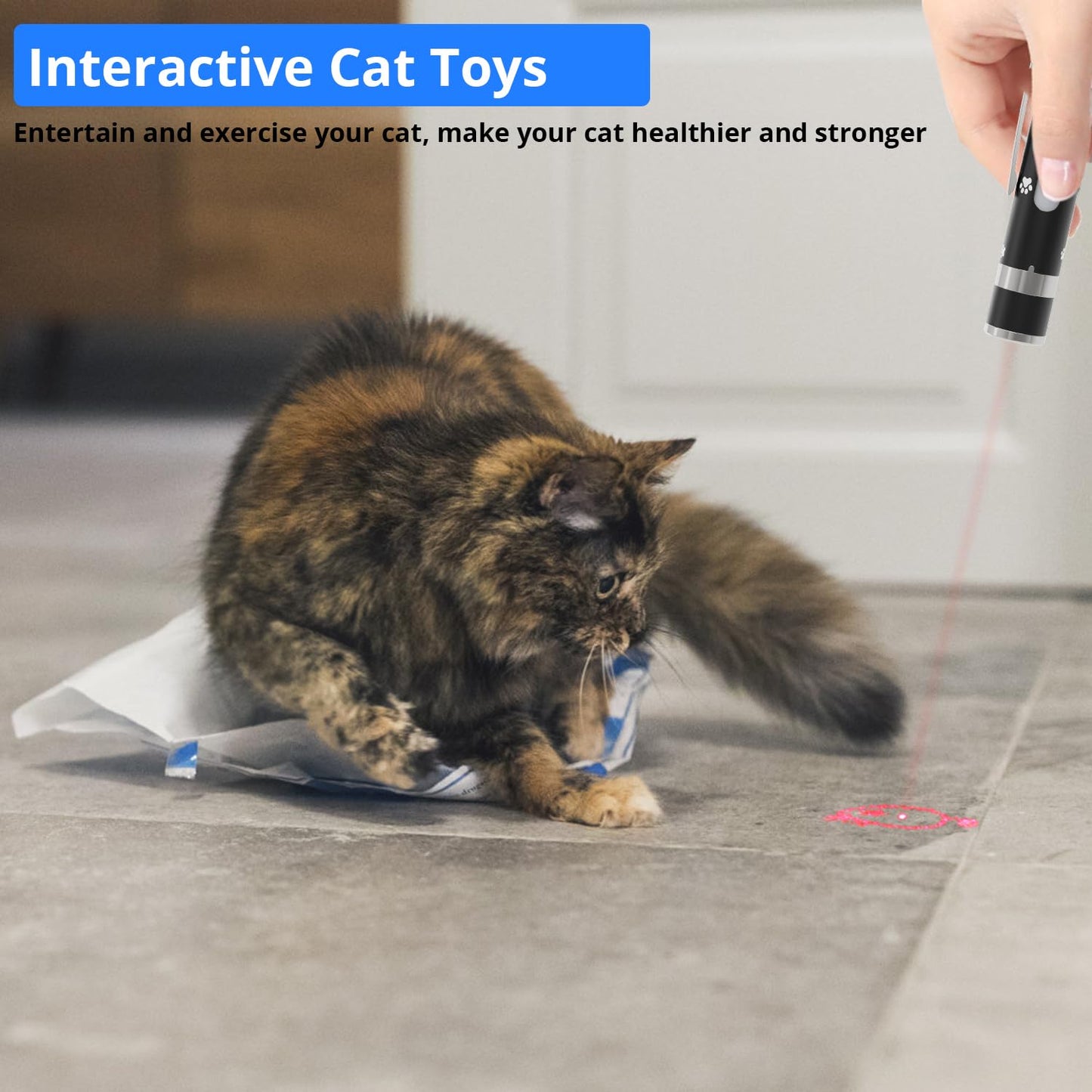 OUMSIS Cat Toys, USB Rechargeable Interactive Cat Mouse Toys, 3 Light Modes & 5 Adjustable Patterns, Portable Kitten Toy for Indoor Cats & Dogs, Training & Exercise Fun