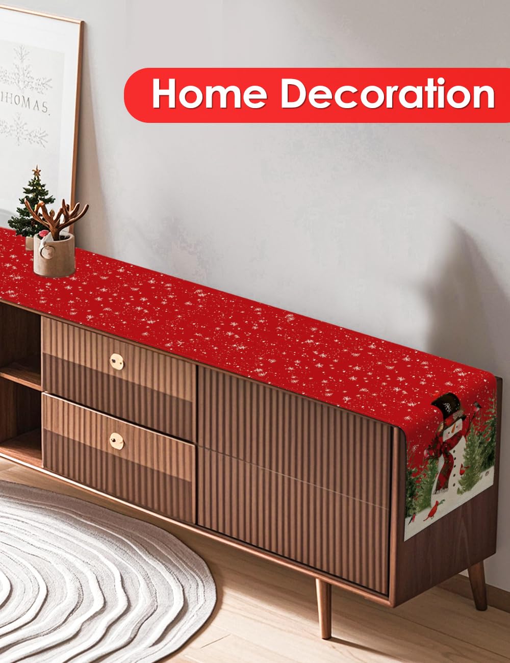 TOYPOPOR Set of 2 Christmas Table Runner, Including Buffalo Linen Christmas Trees Table Runner and Merry Christmas Snowman Table Runner for Xmas Holiday Winter Decoration Indoor Party Wedding - 72in