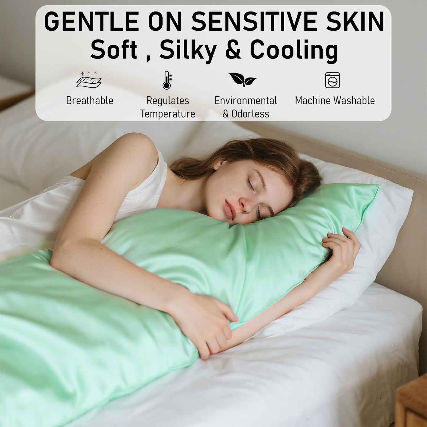 Cloele Stain Body Pillowcase-Green Breathable Smooth Body Pillow Cover with Envelope Closure,Silky Soft Cooling Long Pillowcase for Hair and Skin,21x 54inches