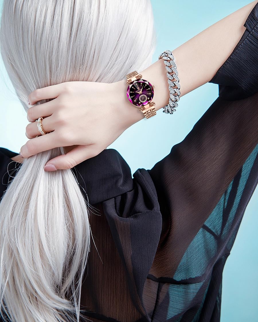 Gosasa Top Brand Luxury Women's Watch Diamond Dial Elegant Watch for Women Leather Quartz Fashion Ladies Wristwatch Waterproof Analog Display Stainless Steel