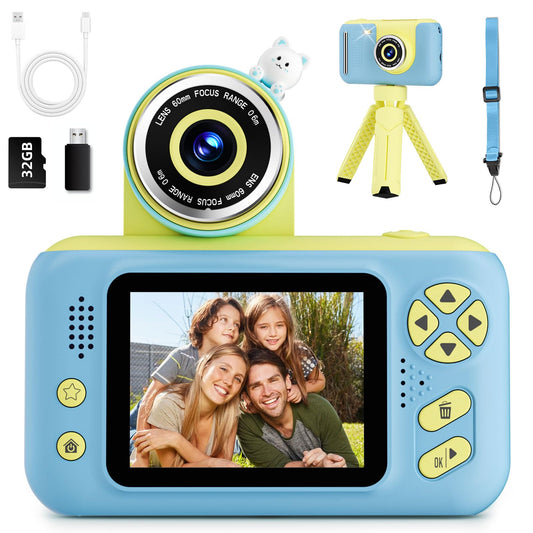 Kids Camera, Birthday Gifts for Boys and Girls Age 3-8,Video Recorder for Kids 8-12,Childrens Digital Camcorder for vlogging Portable Kids Selfie Camera with 32GB SD Card Green