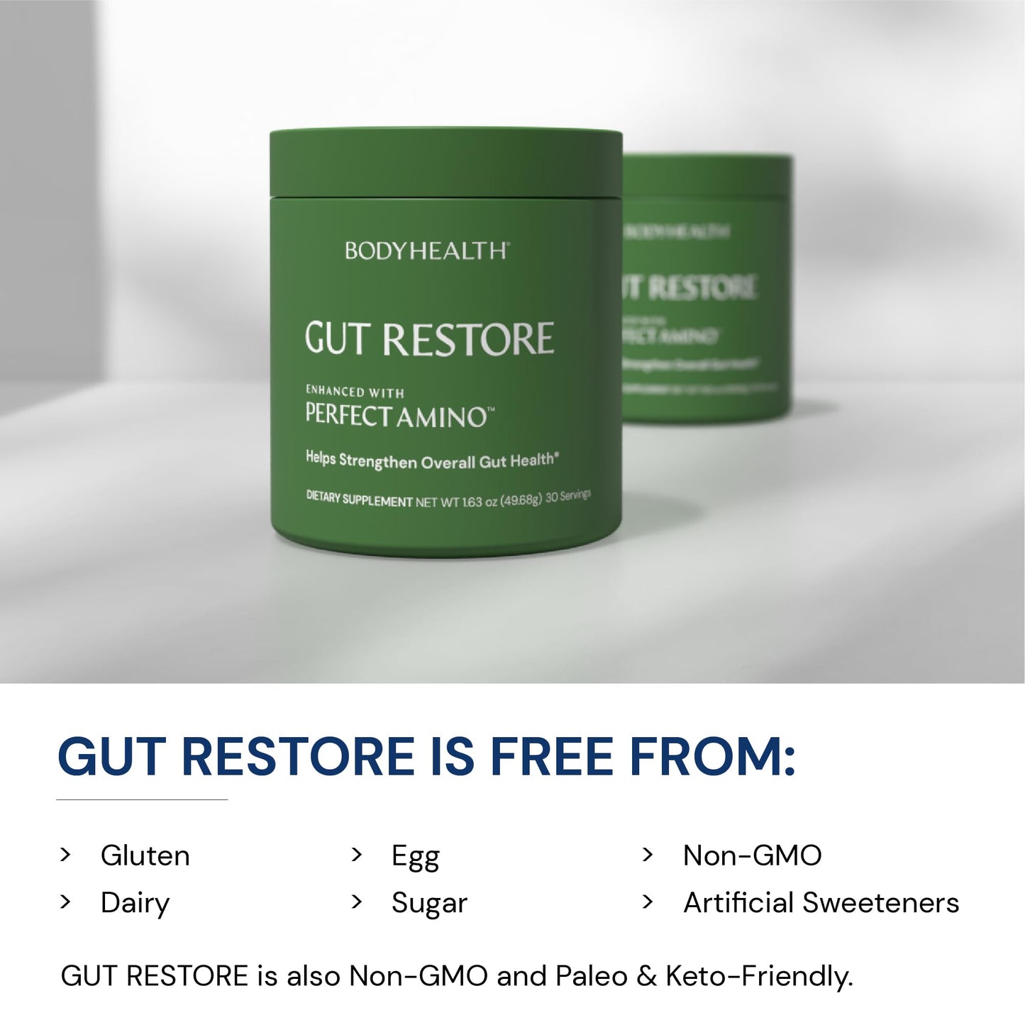 BodyHealth Gut Restore with PerfectAmino, ImmunoLin, and Humic Acid - Gut Health Supplement for Digestive and Immune Support - Unflavored - 30 Servings