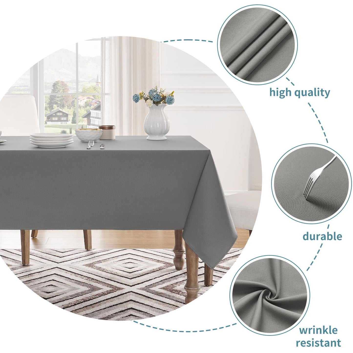 Veblandy Table Cloth Rectangle Waterproof Spill-Proof Wrinkle-Free Tablecloth Washable, Kitchen Dining Tabletop Decoration, Fabric Table Cover for Indoor and Outdoor Use, 60 x 84 Inch, Light Grey