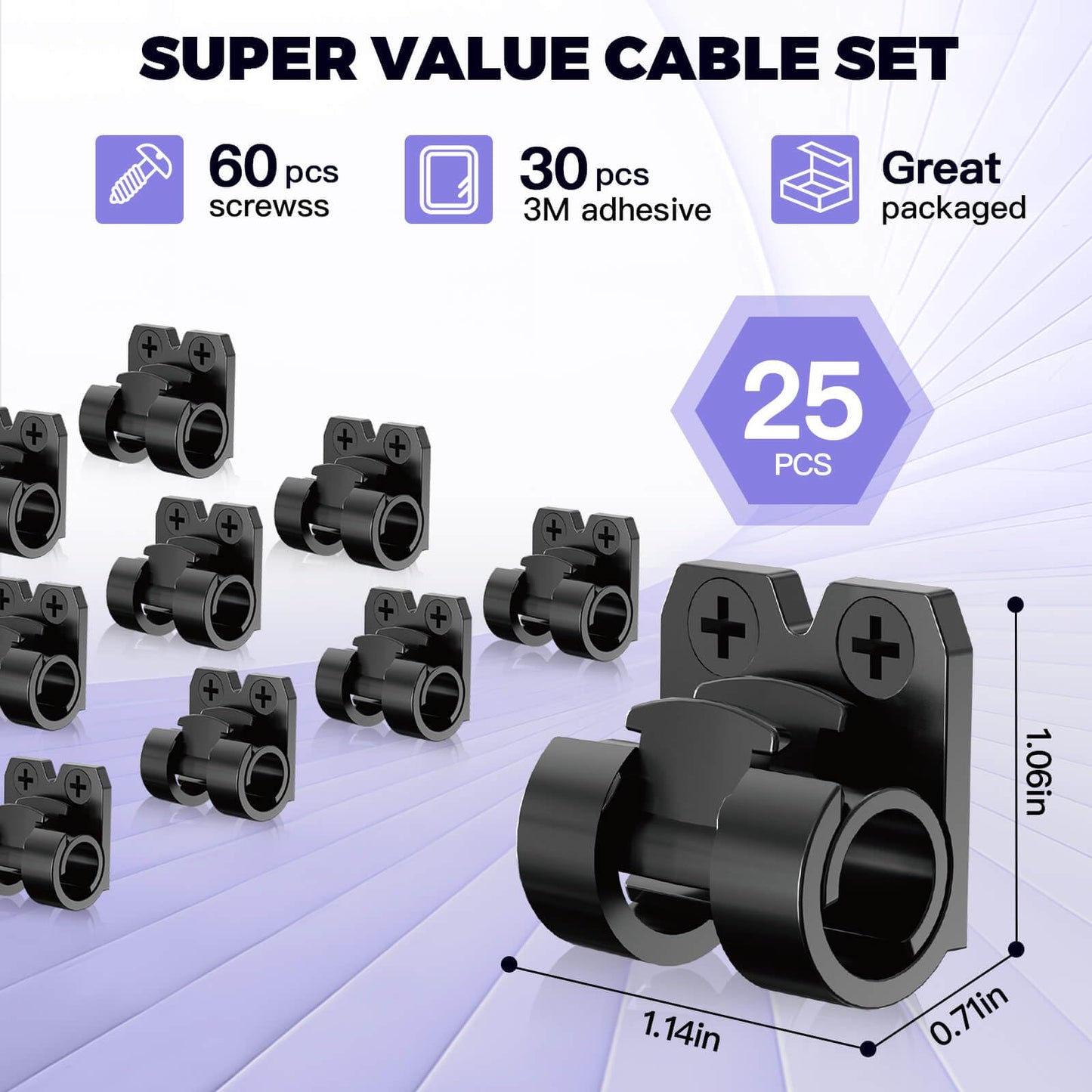 VEXON Hooks for Outdoor String Lights Clips: 25pcs Christmas Light Clips with Waterproof Adhesive for Hanging Balcony Lights - Outside Black String Light Hooks - Decor Garland Hanger - Cable Holders