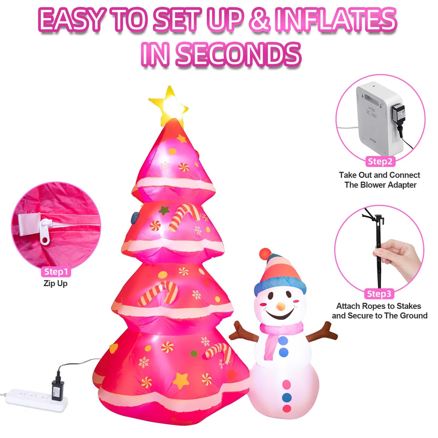 7FT Christmas Inflatables Cute Inflatable Christmas Tree with Snowman Christmas Decorations Outdoor Christmas Blow Up for Yard, Outside, Built-in LED Lights with Tether