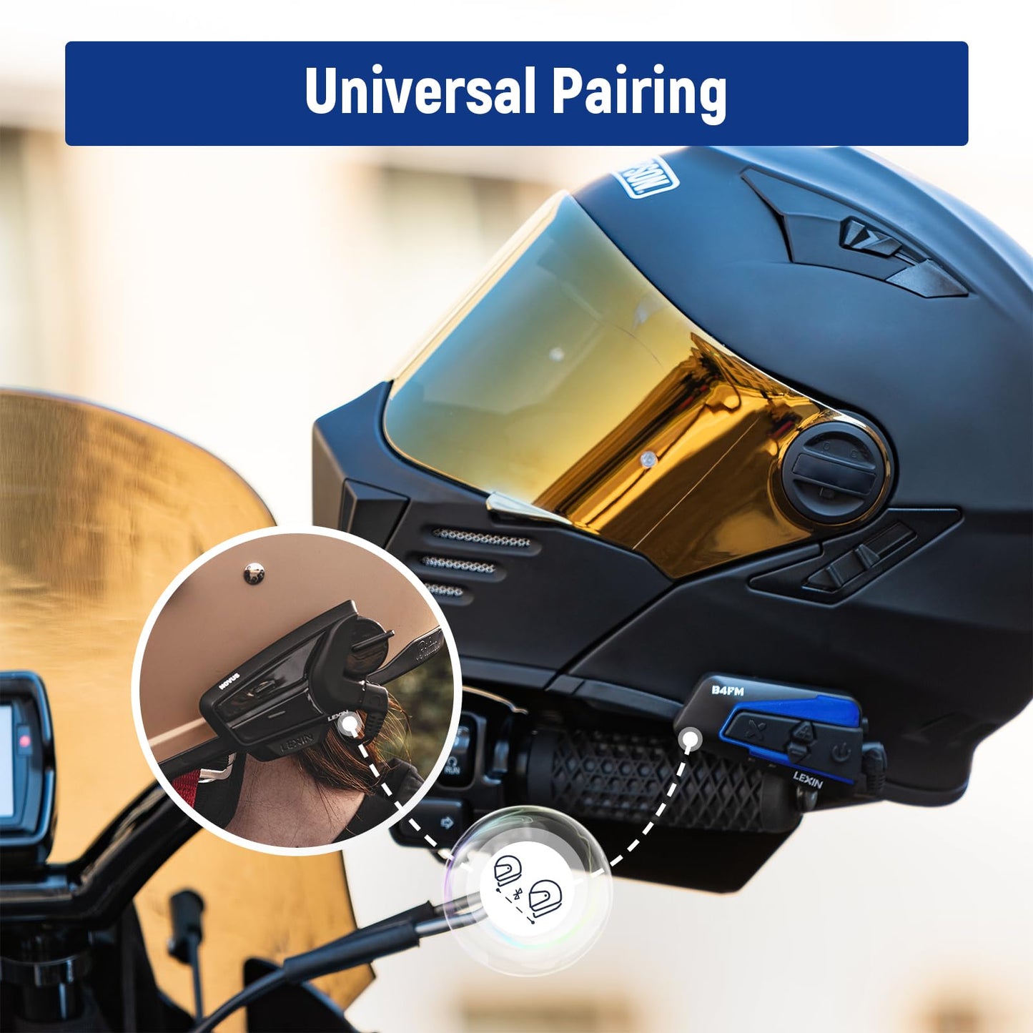 LEXIN B4FM Motorcycle Bluetooth Headset, 10 Riders Helmet Bluetooth Intercom, Universal IP67 Communication Systems with Music Sharing, Noise Cancellation, FM Radio, Fit for Snowmobile, 1 Pack