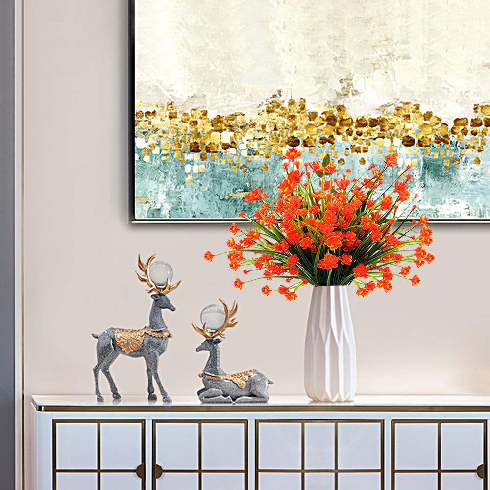 Grunyia Artificial Flowers, 20 Bundles Outdoor Fake Flowers for Decoration UV Resistant Faux Plastic Plants Garden Porch Window Box Décor (Orange)