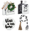 4 Pieces Farmhouse Tiered Tray Decor Set Including House Farmhouse Sign Wooden Small Items Plaid Wood Bead Garland for Home Decor(Simple Style)