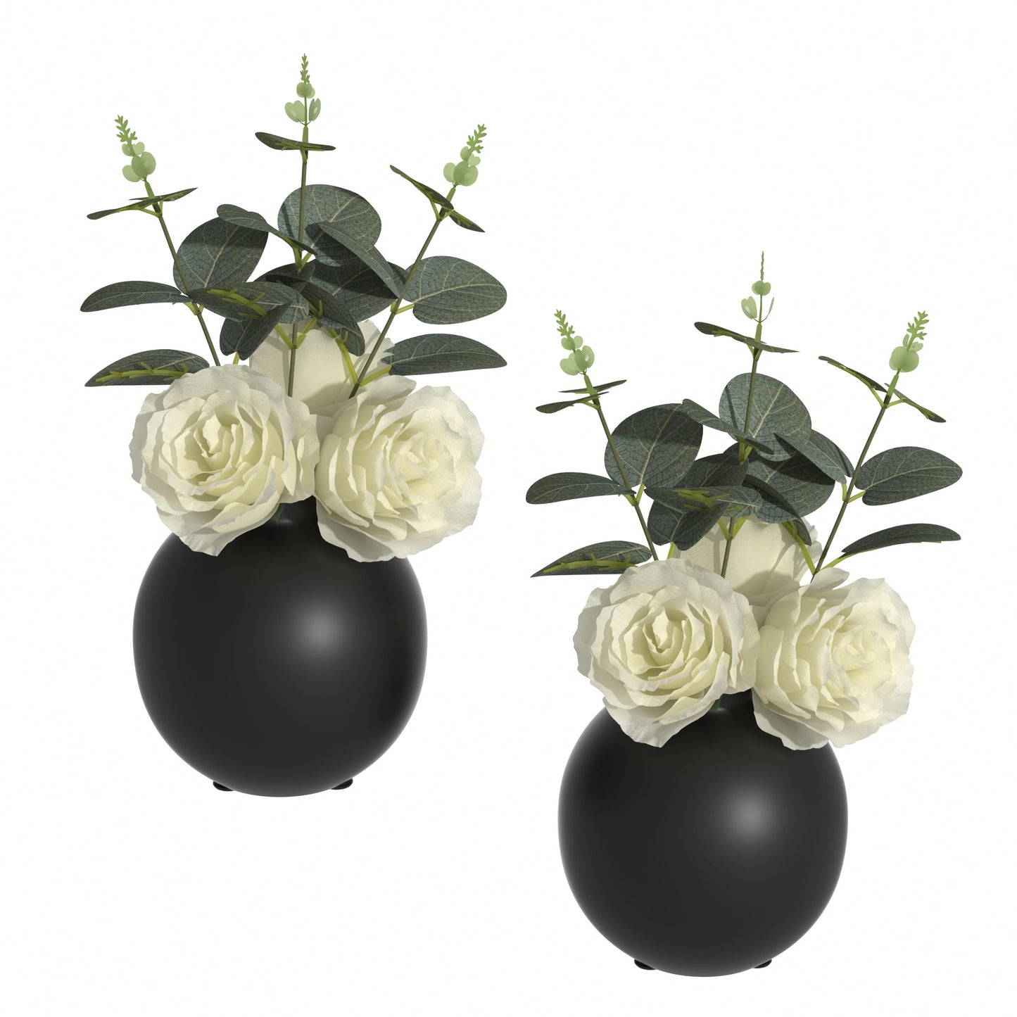 Nztze 2 pcs Artificial Plant Kit with Ceramic vase, Combination of Three White Roses and Greenery, Small Plant Potted Decor for Offices, Bookshelf, Bedroom, Living Room, Party, Wedding Decorations