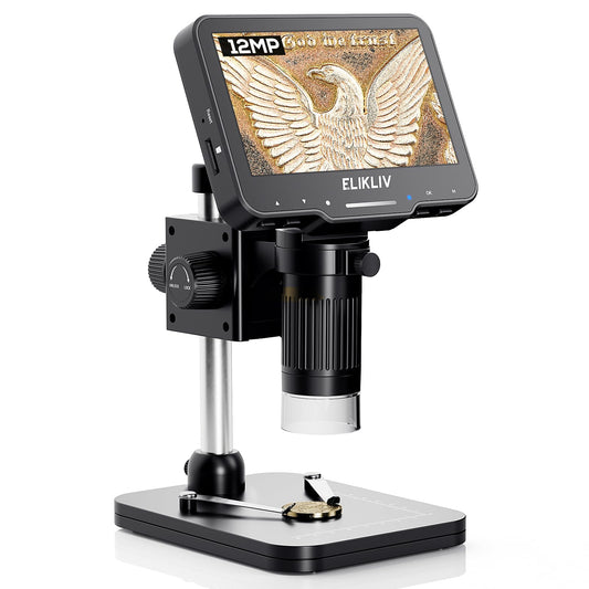 Elikliv Coin Microscope for Adults: 4.3'' LCD Digital Microscope 1000x with 8 Adjustable LED Lights, PC View Compatible with Windows/MacBook, EDM4 Max
