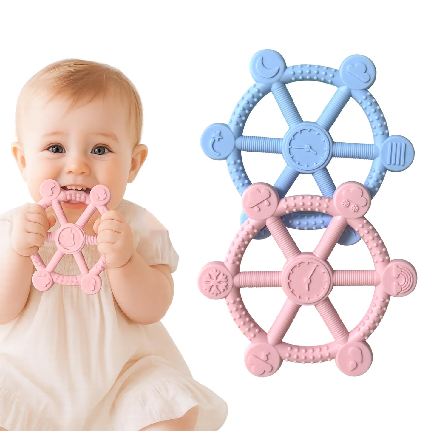 2 Packs Teething Toys for Babies 3-12 Months, Pain Relief Silicone Baby Teethers 6 to 12 Months, Easy-to-Hold BPA-Free Teething Toys, Infant Chew Toys, Soft Textures for Comfort