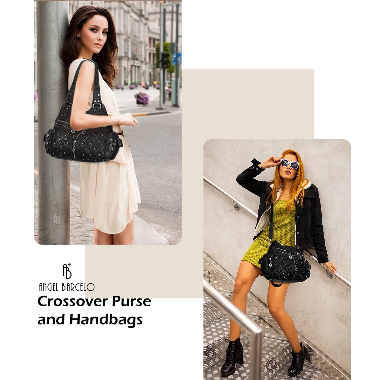 Angel Barcelo Roomy Fashion Hobo Womens Handbags Ladies Purse Satchel Shoulder Bags Tote Washed Leather Bag Black