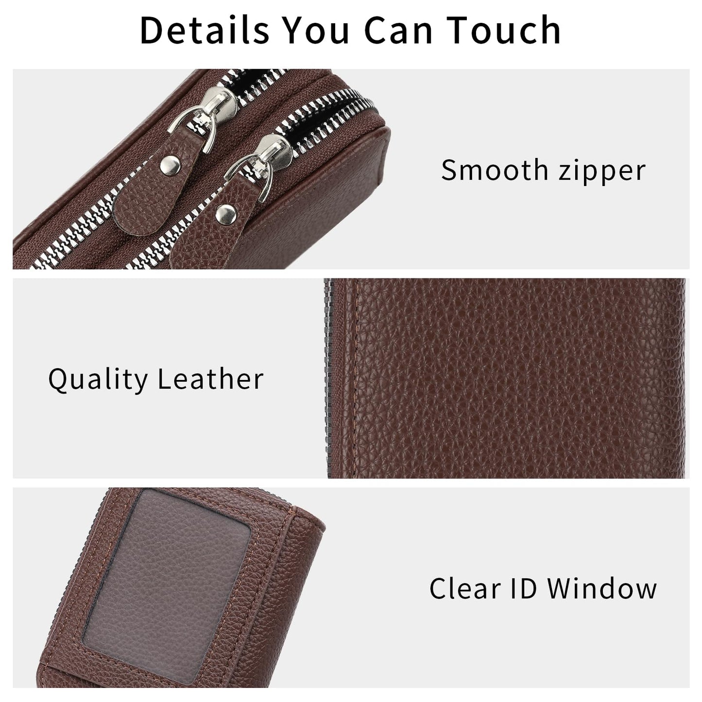 RNIEGA Credit Card Holder Wallet RFID Blocking Leather Small Wallet for Women Double Zipper Wallet with ID Window