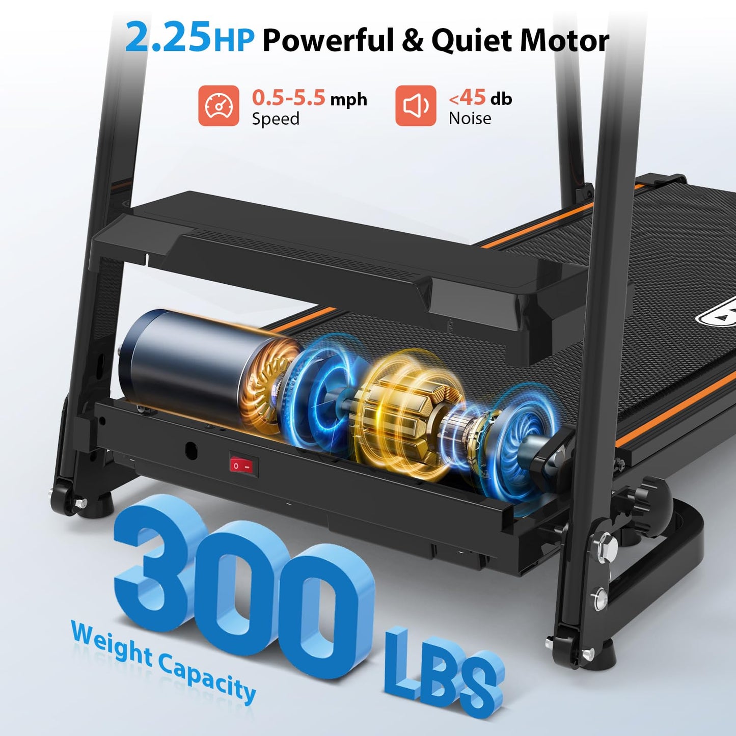 CIIHI Walking Treadmill for Senior - 300 Lbs Capacity Foldable Senior Treadmill with Long Handrails - Home Recovery Fitness Exercise Walking Machine for Elder with Phone & Cup Holder