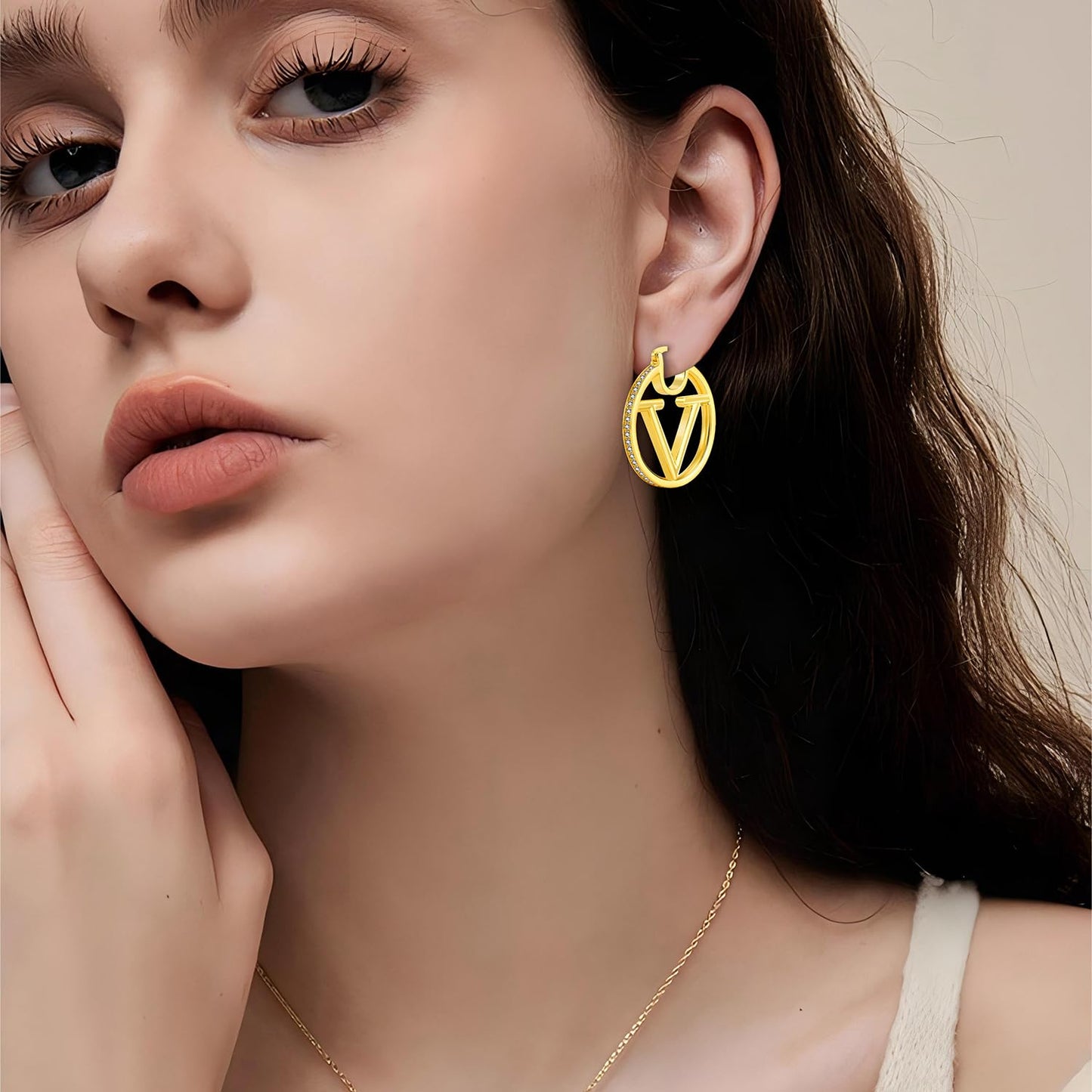 18K Gold Luxury Letter Earrings for Women and Sisters | Valentines, Birthday Gifts, Elegant Accessories for Any Occasion (Luxury V Earrings)