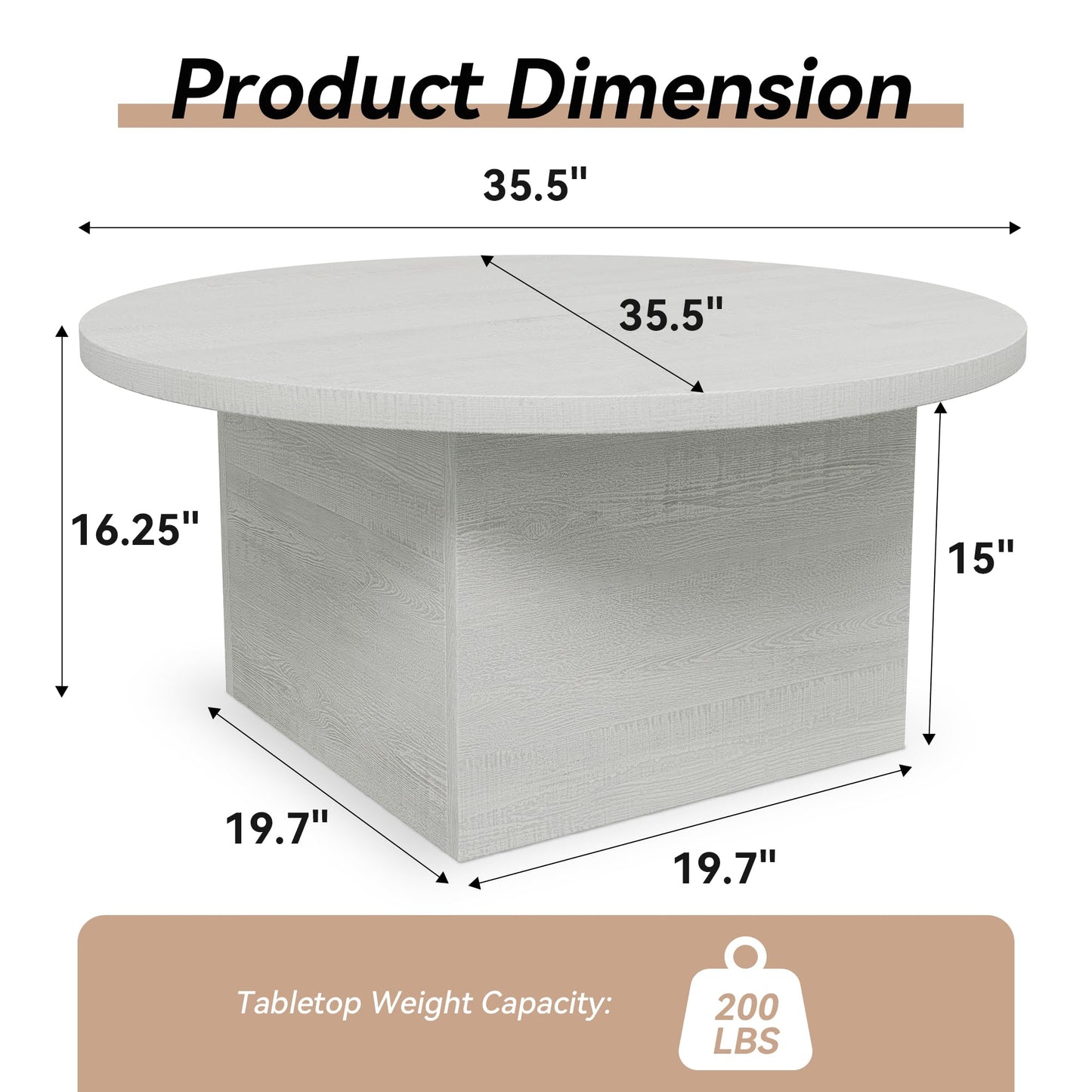 AMICLIBER Round Coffee Table, 35.5-Inch Modern Engineered Wood Center Coffee Tables for Living Room, Home Office Wooden Farmhouse Rustic Cocktail Tea Accent Table,White