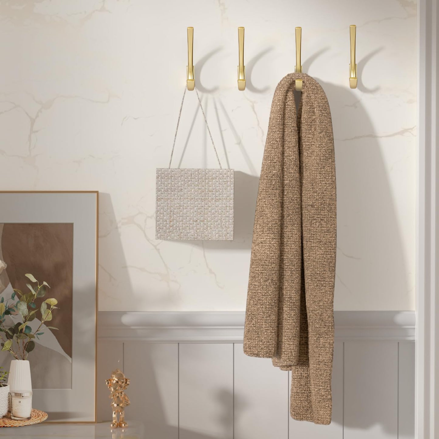 JCHOUS Heavy Duty Wall Hooks, 5.7 Inch Large Coat Hooks, 6 Packs Gold Towel Hooks for Hanging in Bathroom, Bedroom, Entryway, Kitchen, etc