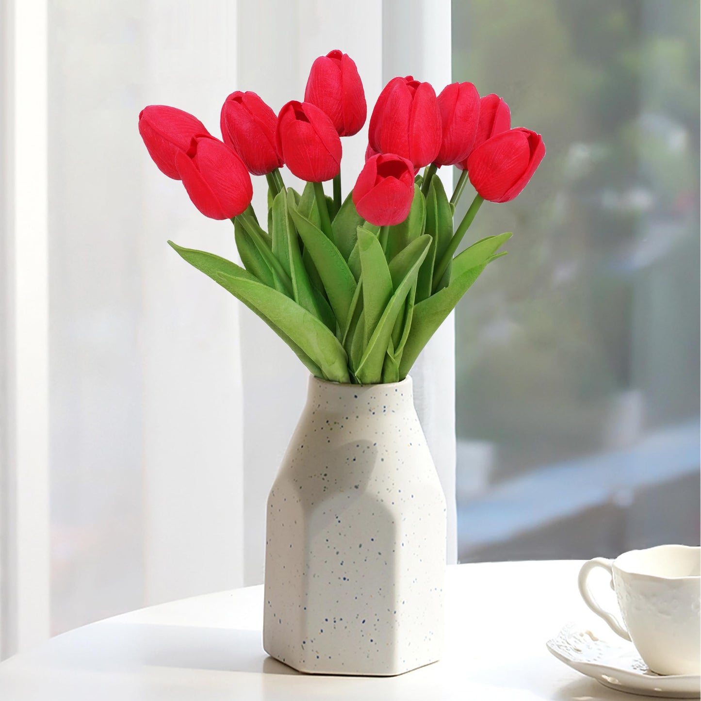 DZRDYL 20pcs Red Artificial Tulip Fake Flower 12.9 Inch Spring Mother's Day Easter Gift for Home Kitchen Wedding Decoration