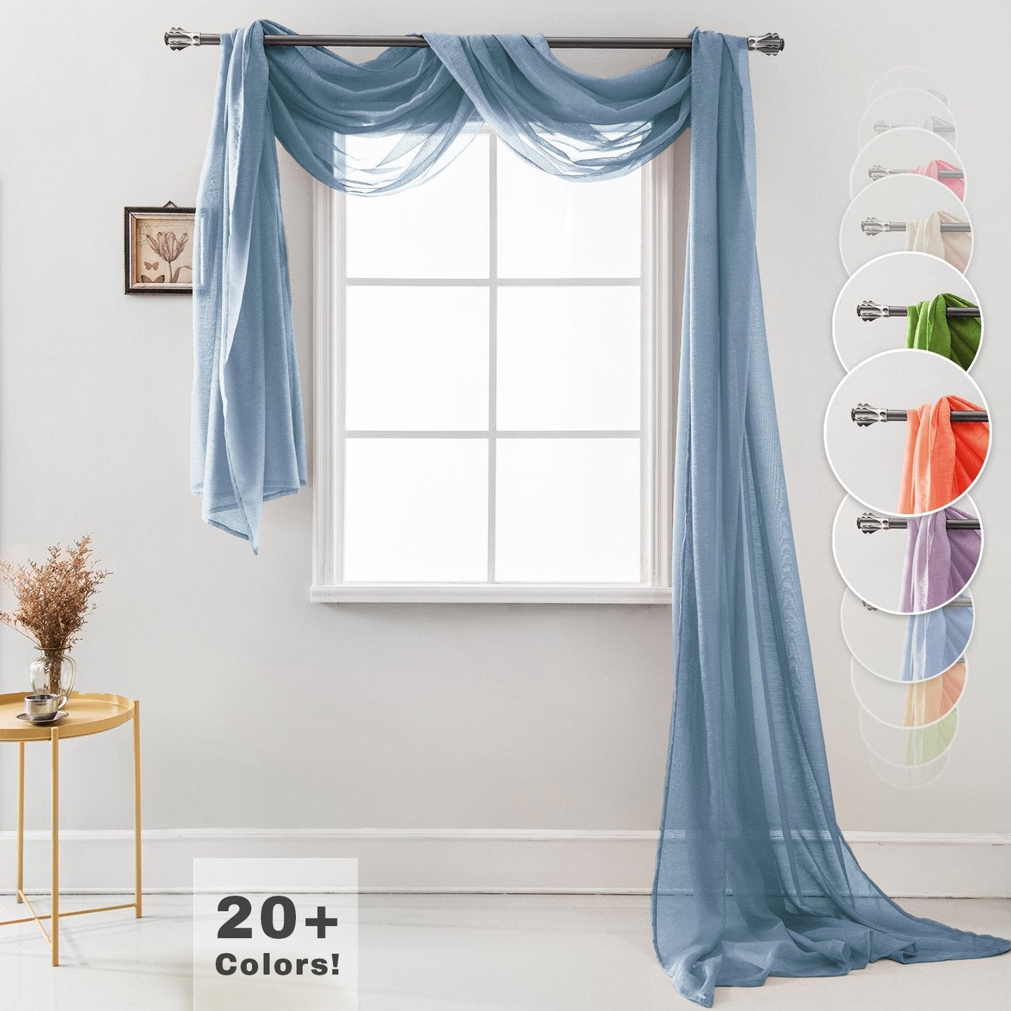 MEMIAS Luxury Window Sheer Elegant Voile Curtain Scarf for Home, Birthday Party, Wedding Decoration, 1 Panel 54" W x 216" L, Quite Blue