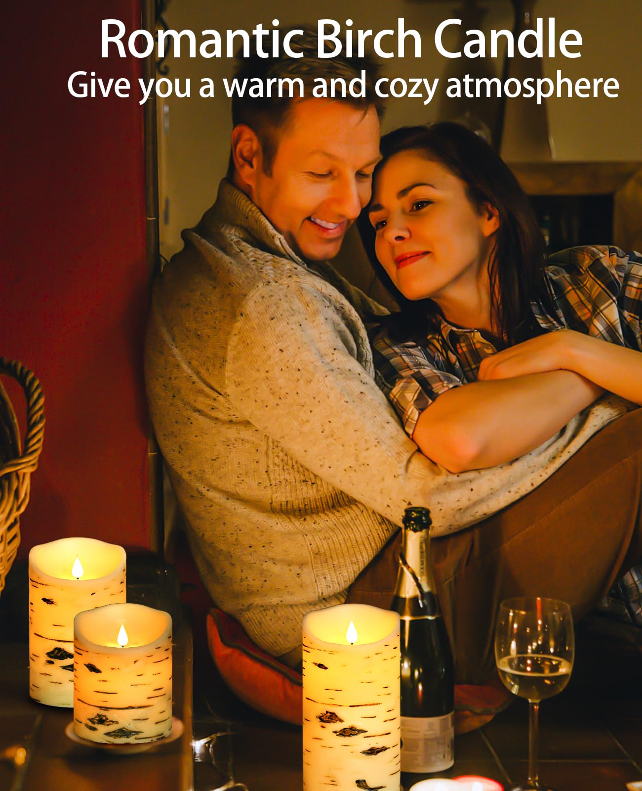 QQFCTOO Flameless Birch Bark Candles Flashing Battery Operated Candles LED Pillar Candles with Remote Control and Timer Set of 3