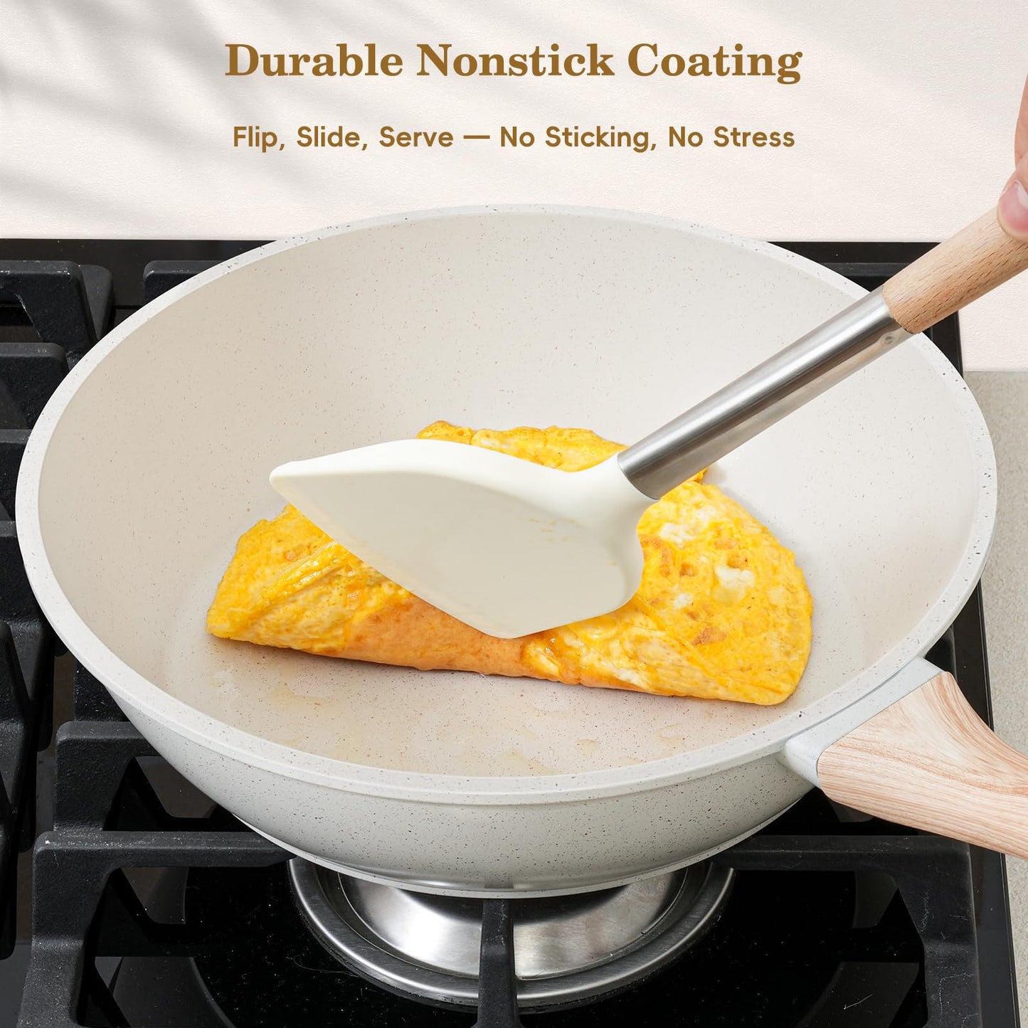 SODAY 12 Pcs Pots and Pans Set Non Stick, Cookware Sets White Granite Induction Cookware, Non-toxic Healthy Nonstick Kitchen Cooking Set with Frying Pans Set, Saucepans (PFAS/PFOA/PFOS Free)