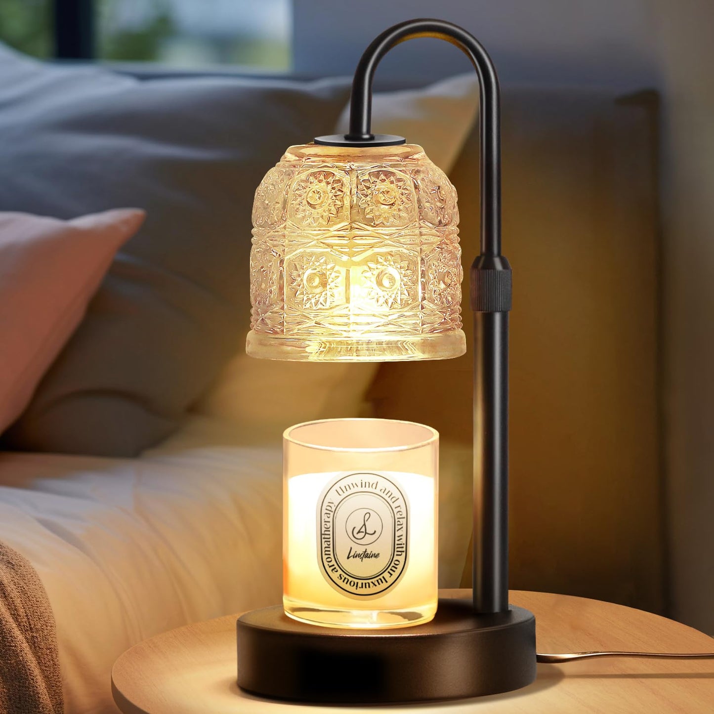 Dimmable Candle Warmer Lamp with Timer Adjustable Height, Mothers Day Gifts for Mom, Home Decor Birthday Housewarming Gifts for Women, Modern Electric Wax Melt Warmer for Scented Jar Candles, Black