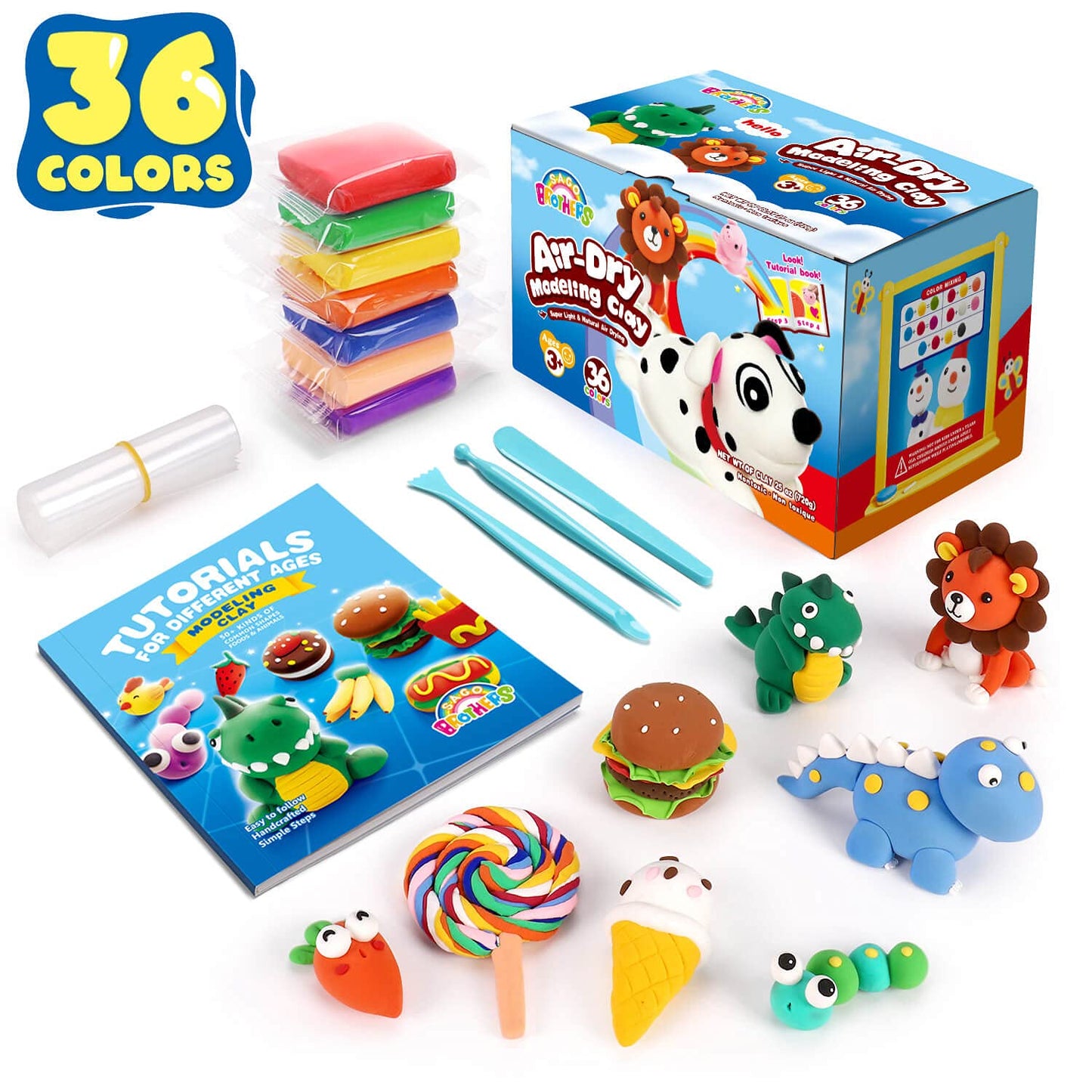 Sago Brothers Air Dry Clay 24 Colors, Kids Toys Modeling Clay Kit, No-Bake No Mess Magic Clay Crafts, Christmas Birthday Gifts for Kids Girls Boys