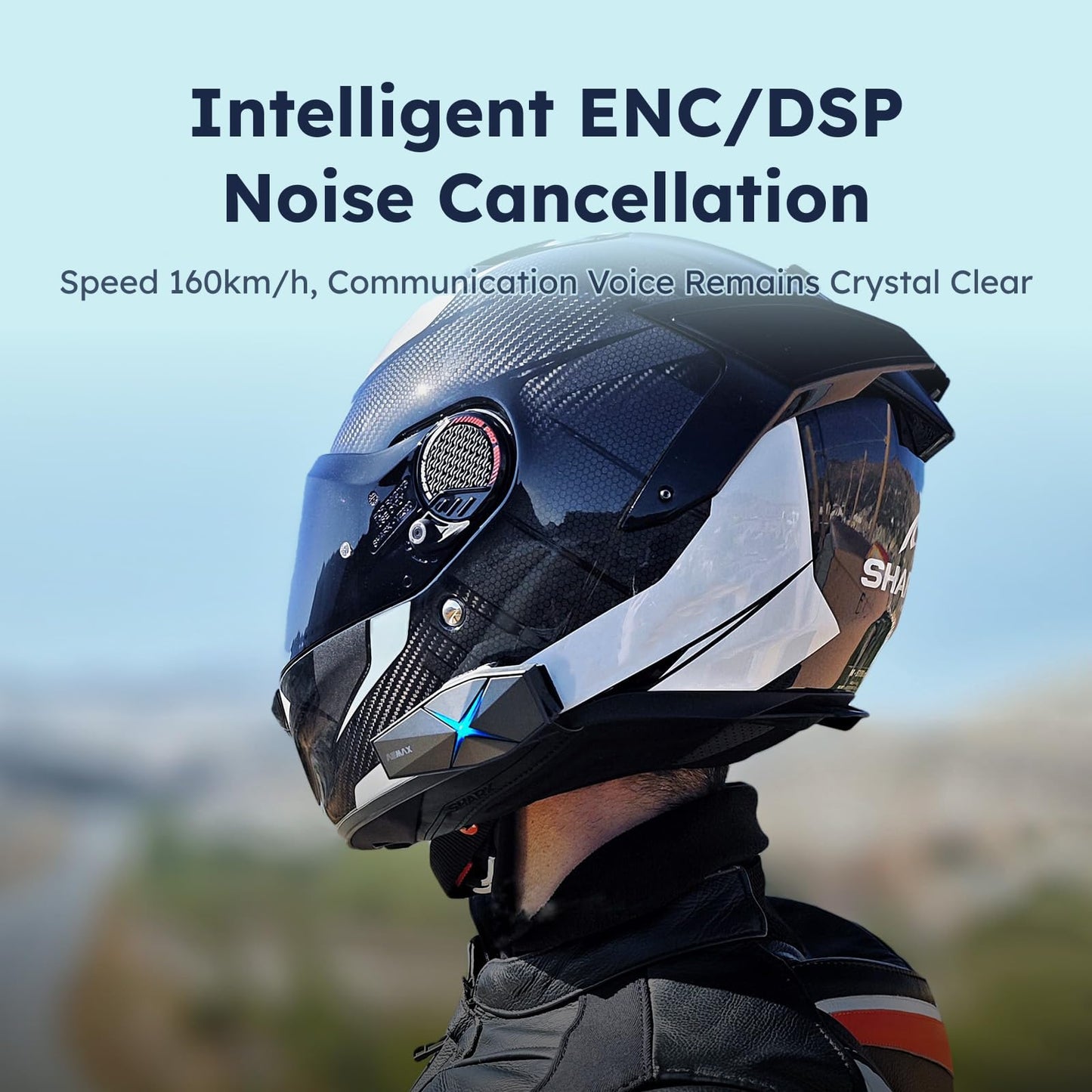 ASMAX F1 3-Mode Motorcycle Helmet Intercom for 10 Riders, Offline Voice Control Motorcycle Bluetooth Headset with Hi-Fi Speaker, Multitasking,Mesh Helmet Communication Systems, Fast Charging, 2 Pack