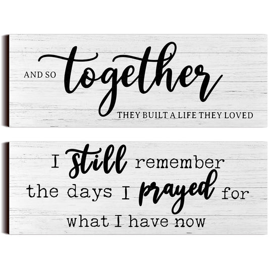 I Still Remember The Days I Prayed Modern Farmhouse Decor Rustic Wood Sign and So Together They Built a Life They Loved Rustic Wood Family Wooden Plaque Signs for Women(White)