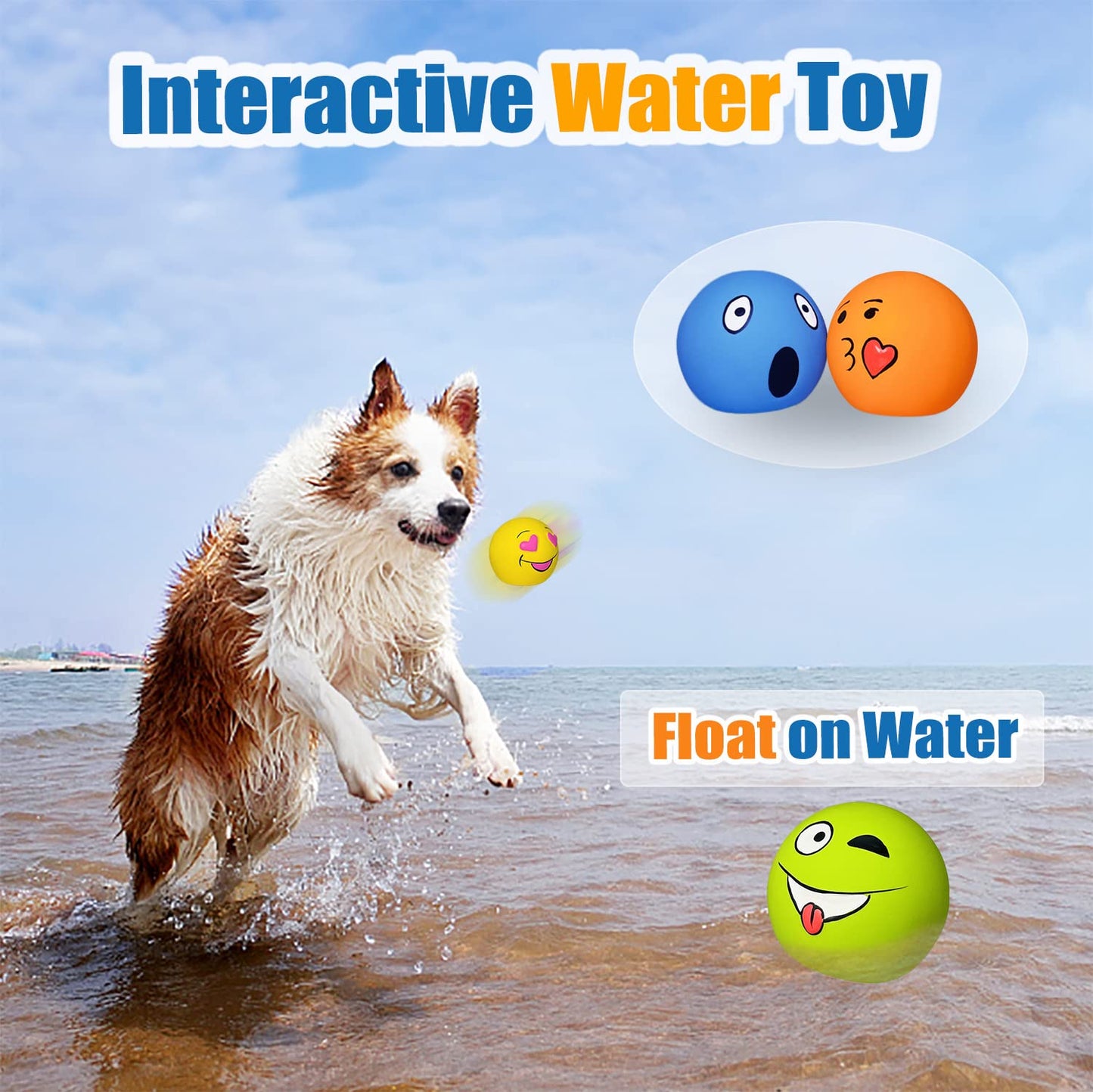 HOLYSTEED Squeaky Dog Toys for Medium Dogs, Soft Latex Squeaky Dog Balls, Smile Dog Toys 6pcs Round Balls for Small, Medium Breeds