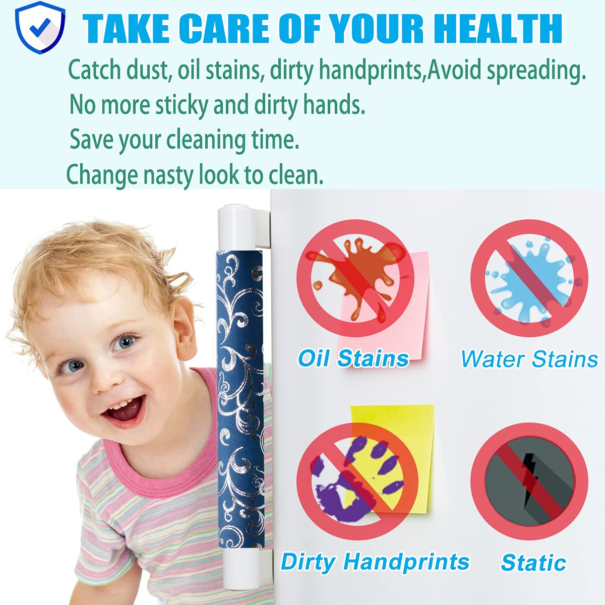 Volecy Refrigerator Door Handle Covers, Set of 6 Velvet Appliance Handle Covers Keep Appliance Clean for Fridge Microwave Stove Bathroom Catch Stains Dust Fingerprint Prevent Spread (Printed Blue)