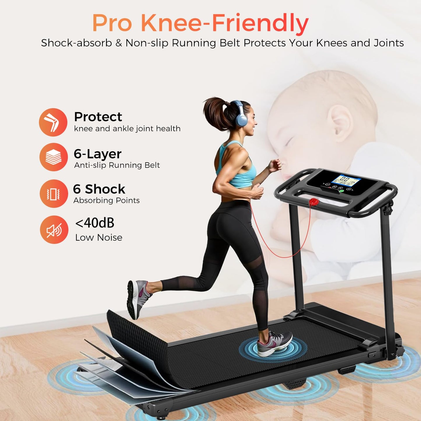Portable Treadmill with Handle, 3.0HP Walking Pad Treadmill, Electric Compact Treadmills,Treadmills for Home Small Space with 12 Preset Programs, Walking Pad with Handle,300 LBS Capacity(Black)