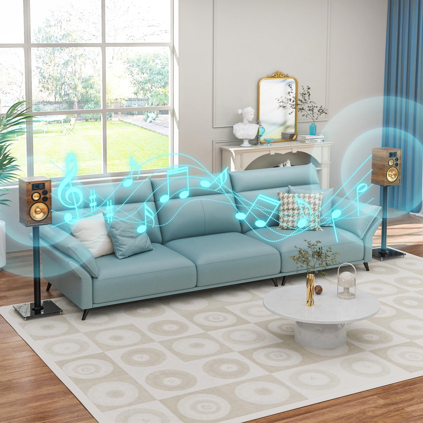 YOMT Universal Speaker Stands Pair for Surround Sound, 28 Inch Floor Speaker Stands with Cable Management Holds 22lbs Bookshelf Speaker Satellite Speaker, 1 Pair