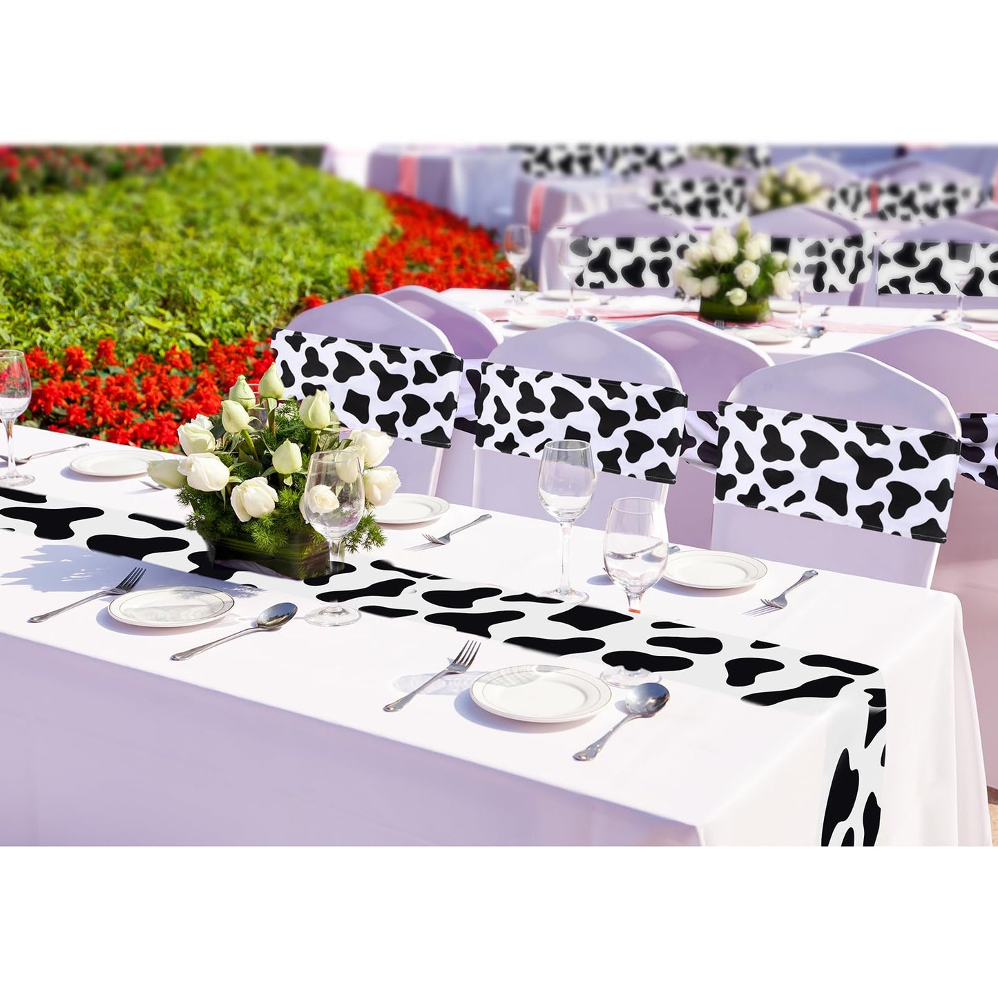 Newwiee 36 Pcs Cow Stripe Chair Sashes Spandex Cow Chair Bands Animal Print Elastic Chairs Sashes Bow Polyester Bands Ties Without Buckle for Animal Safari Jungle Theme Party Birthday Decor