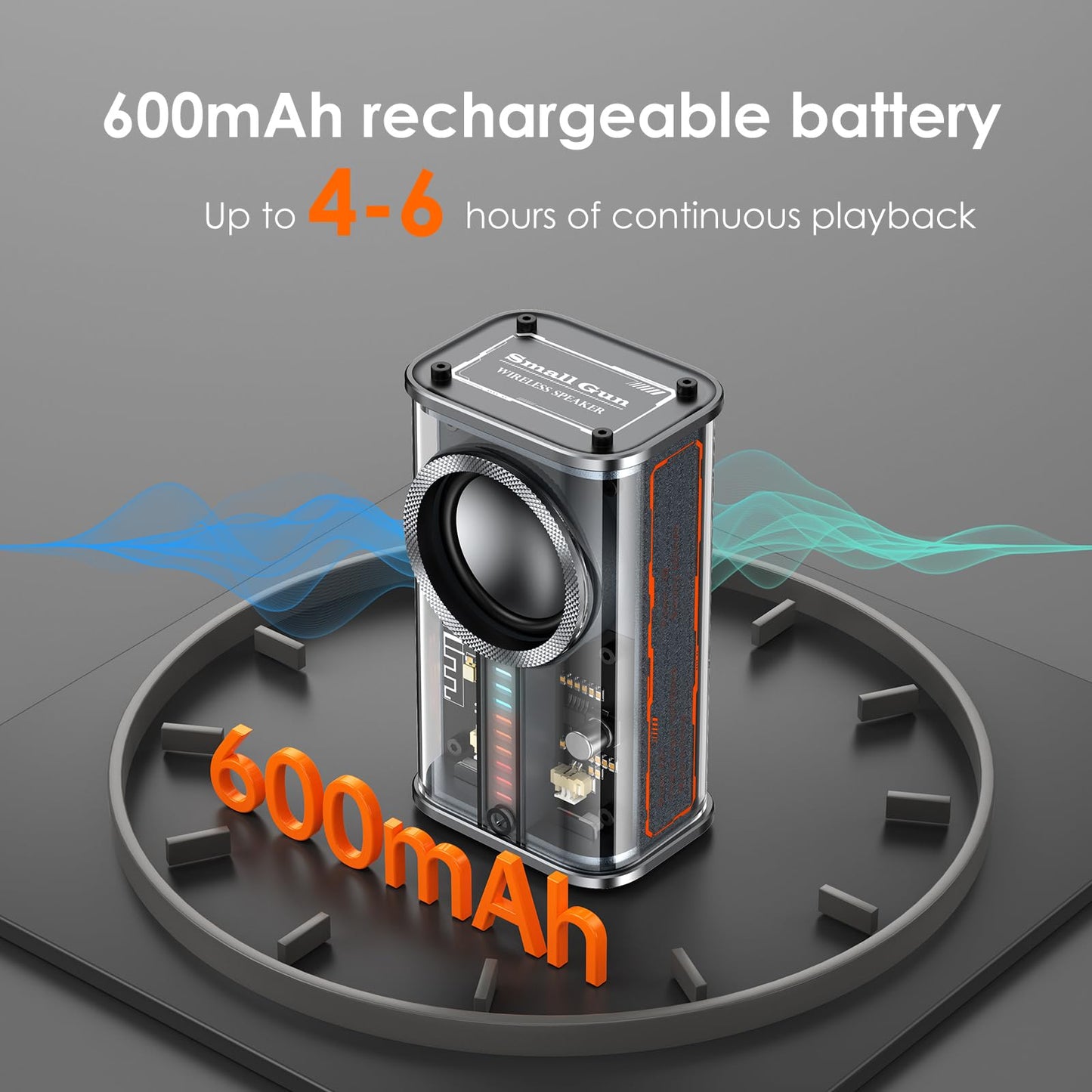 Portable Bluetooth Speaker with Lights, Transparent Wireless Mini Bluetooth Speaker with TWS, Perfect Small Speaker HD Sound and Bass for Office, Home, Shower, Room, Bike, Car (Black)