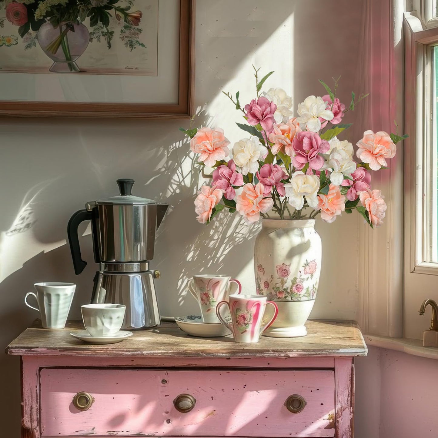 CISDUEO 3 Pcs Silk Peonies Artificial Flowers Long Stem Artificial Peonies Bouquet Faux Flowers Bulk with Stems for Vase Floral Arrangements Table Centerpieces Wedding Party Farmhouse Decoration