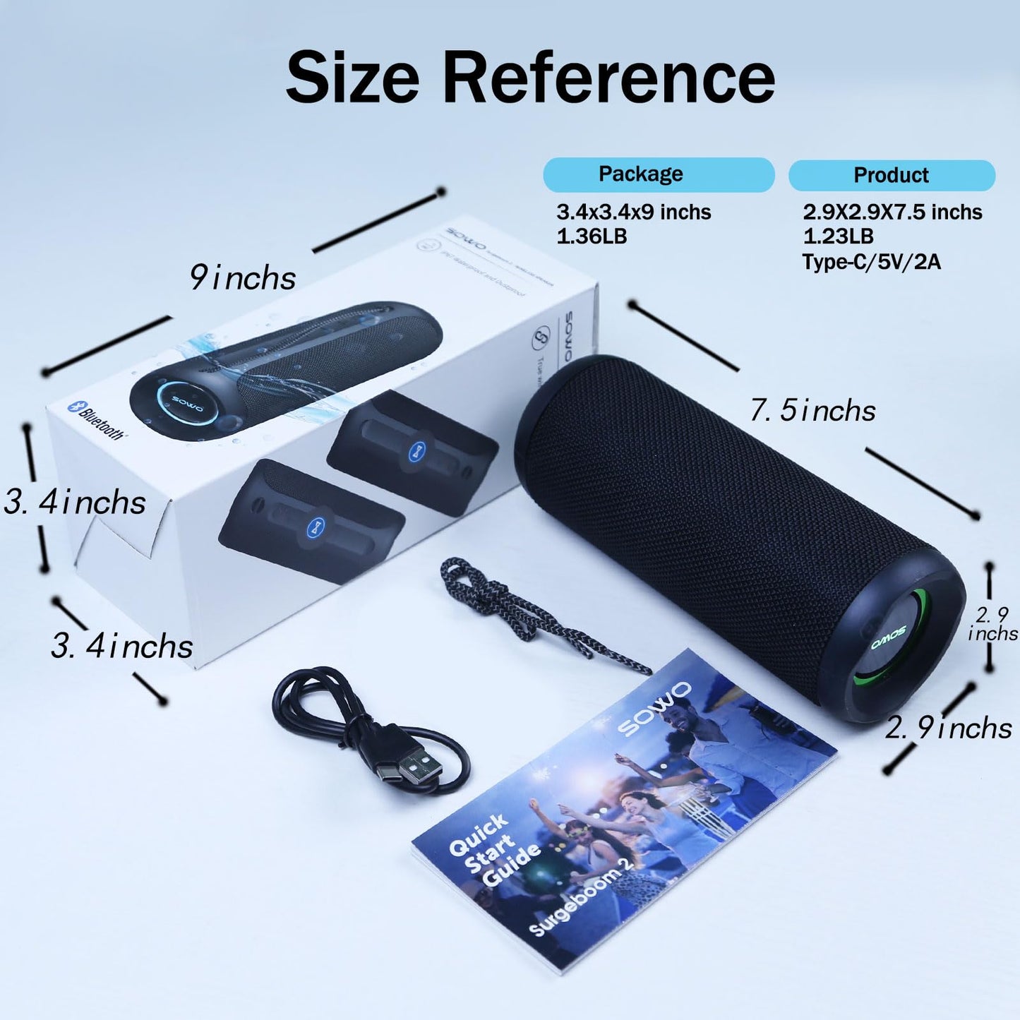 Wireless Portable Speaker,IPX7 Waterproof Bluetooth Speaker, 25W Loud Stereo Sound, Bassboom Technology, TWS Pairing, Built-in Mic, 16H Playtime with Lights for Home Outdoor - Black