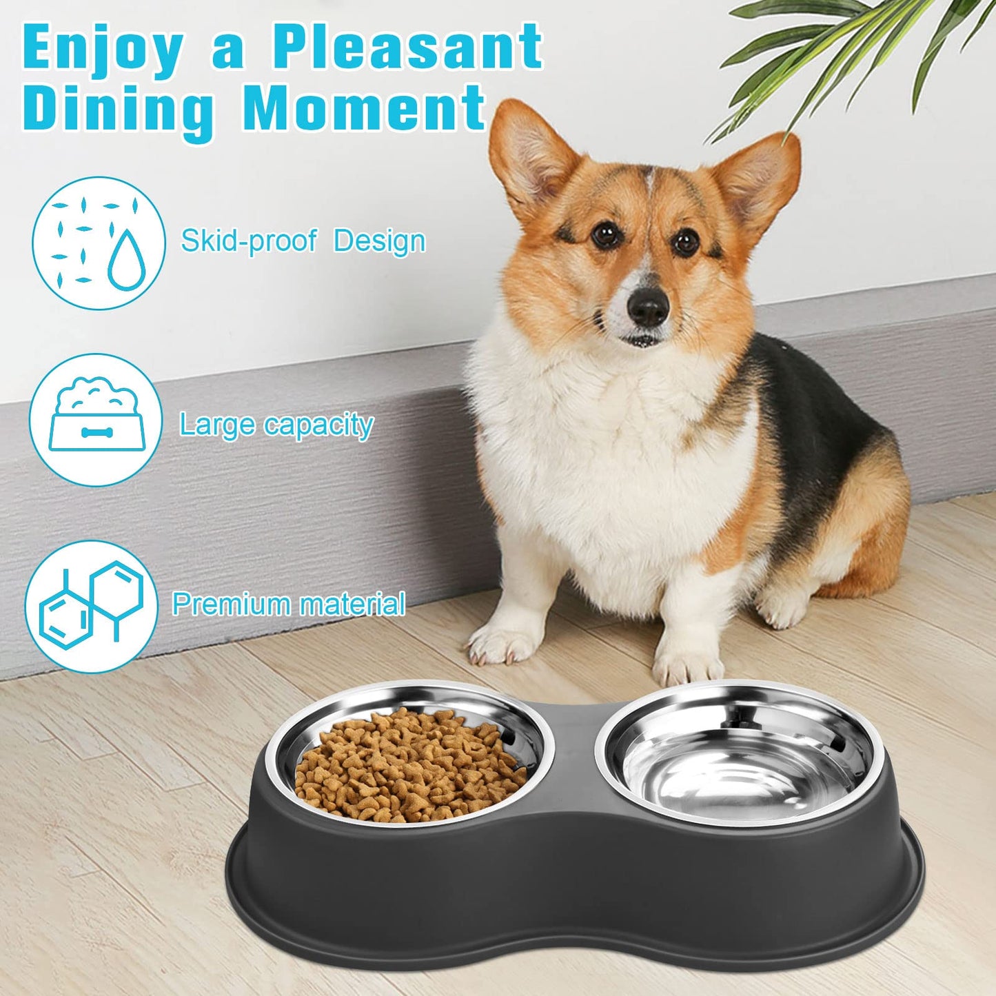Epetslove Dog Bowls Double Dog Water and Food Bowl Stainless Steel Bowl with Non-Slip Resin Station, Pet Feeder Bowls for Puppy Medium Dogs Cats