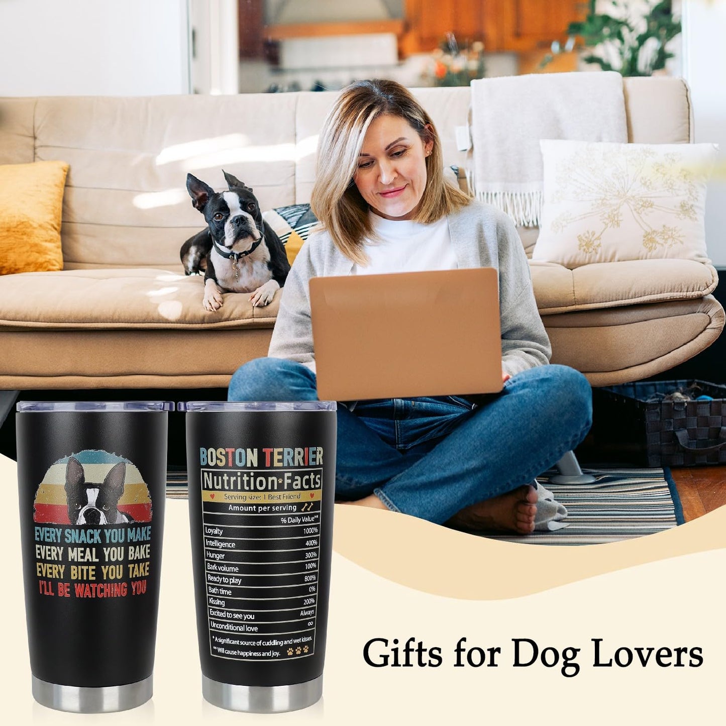 Boston Terrier Gifts for Dog Lovers-Christmas Birthday Gifts for Boston Lovers-Boston Terrier Gifts for Dog Mom Dad-20oz Tumbler Boston Terrier Gifts for Women Men-Coffee Cup Boston Gift for Dog Owner