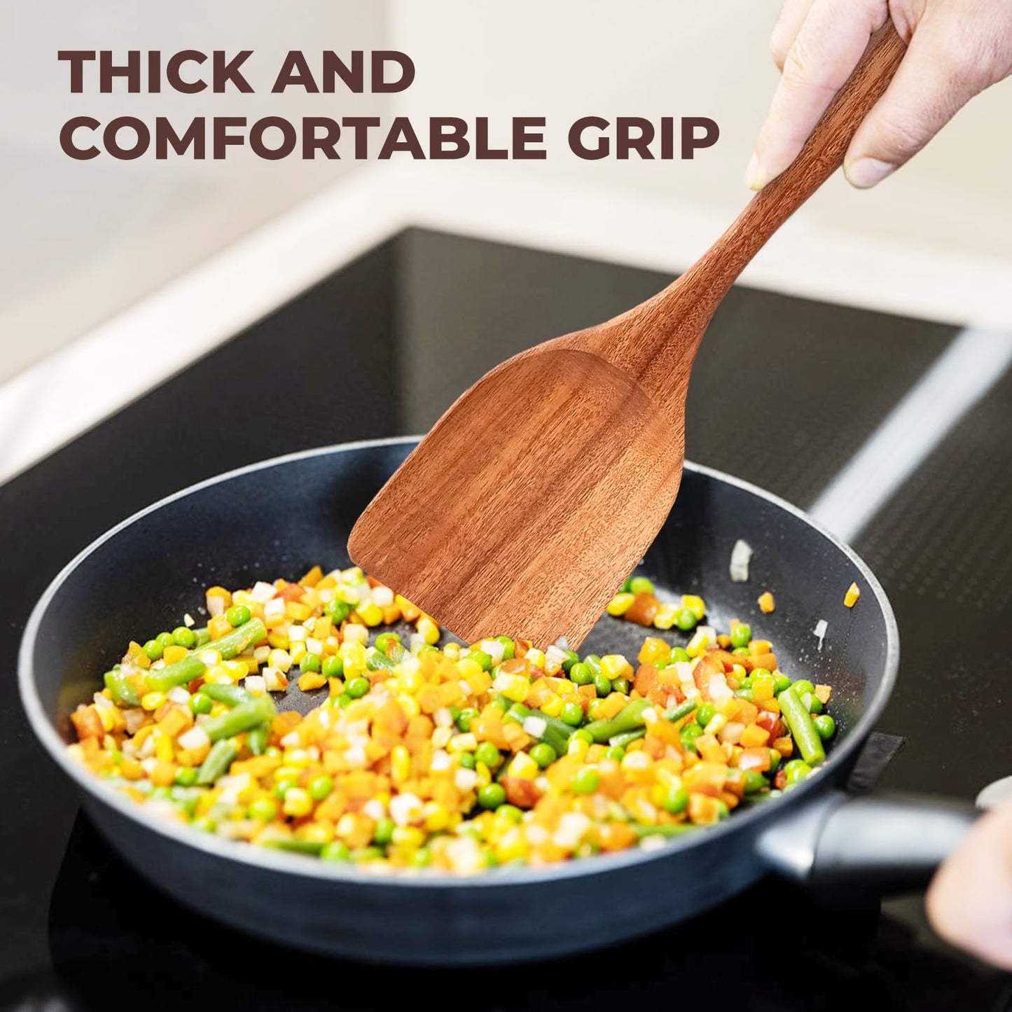 AIUHI Wooden Kitchen Utensils Set, No Scratch Wood Spatula and Spoon Set, Teak Wood Cooking Utensils Set for Kitchen Essential Tools 10 Pieces