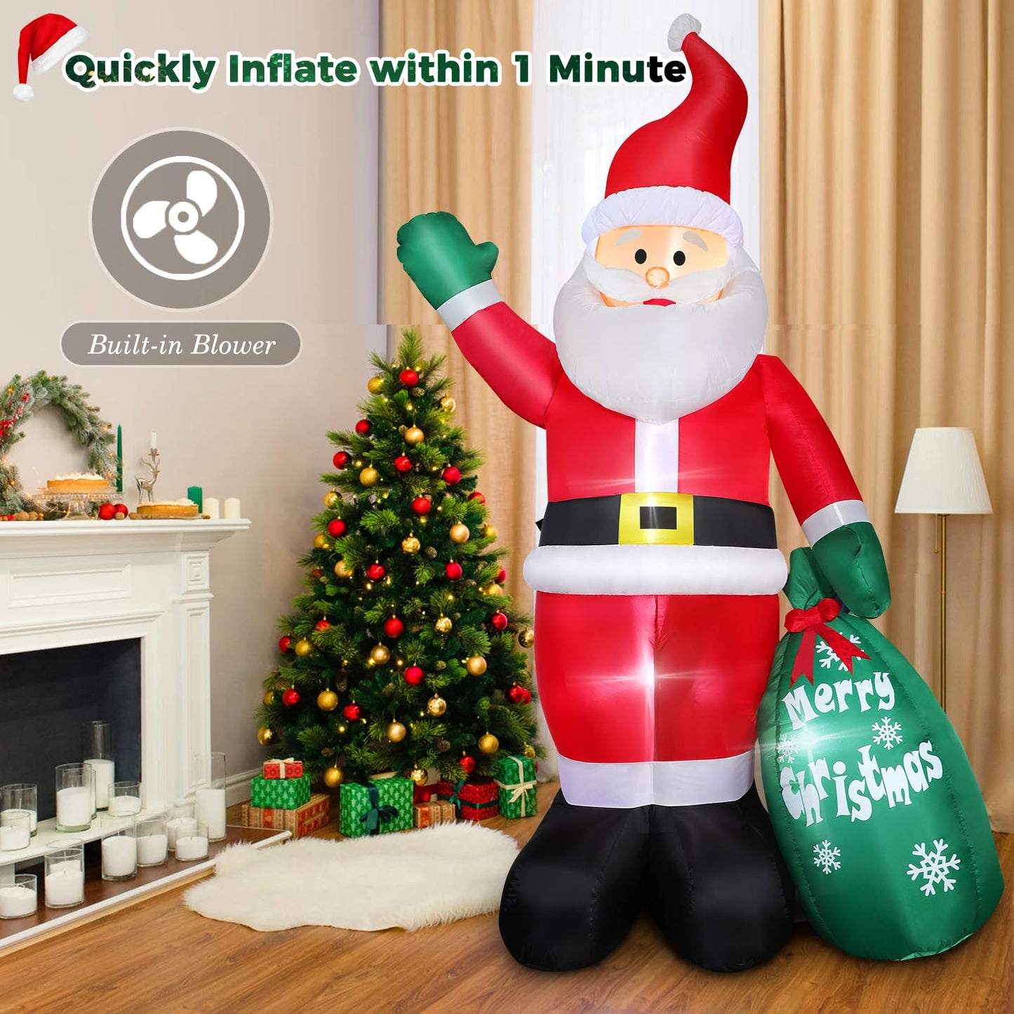 Omdekor 7FT Christmas Inflatable Santa Claus with Giant Gift Bag, Classic Blow up Outdoor Yard Decorations with Built-in Bright LED Lights for Holiday Xmas Party Display Lawn Garden Patio Home Decor