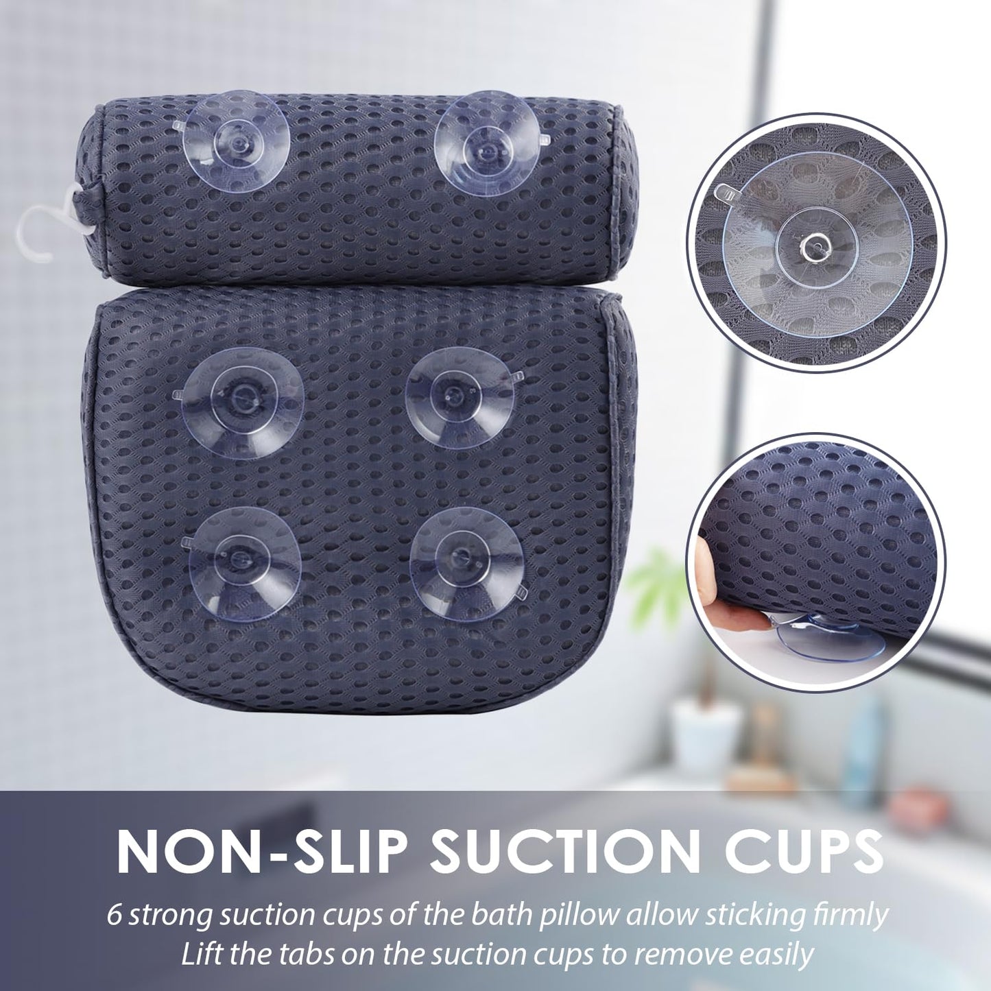 AEROiVi Luxury Bath Pillows for Tub，Bath Pillow Bathtub Pillows for Head and Neck Support Bath Cushion Made from Soft Spacer Mesh Material with Suction Cups (Dark Blue)