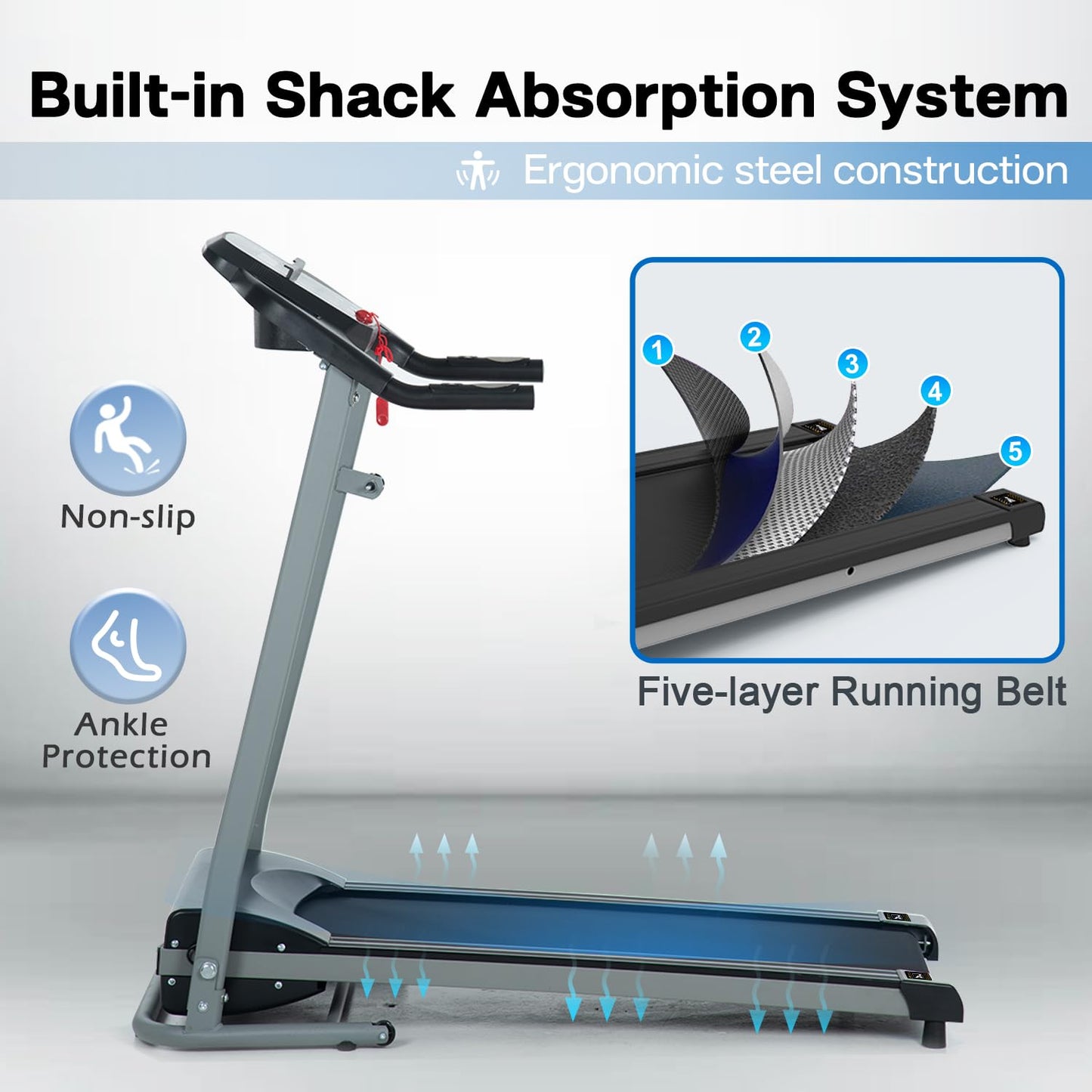 HomJoones Home Foldable Treadmill with Incline, Folding for Workout, Electric Walking Machine 15 Preset or Adjustable Programs 250 LB Capacity MP3 Black, 48/''*24/''*48/''