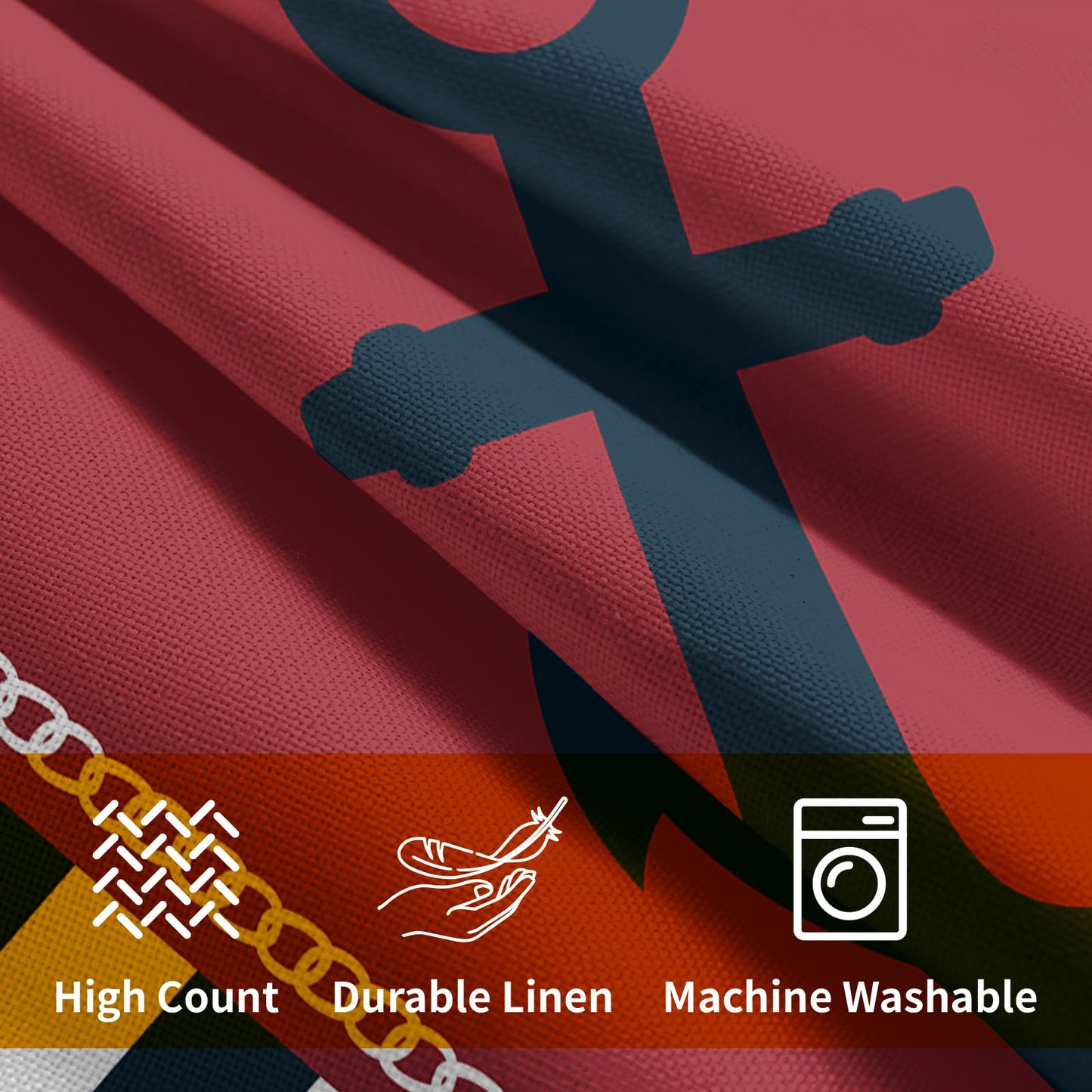 Anchor Compass Throw Pillow Cases Outdoor Nautical Pillow Covers Blue and White Stripes Decorative Cushion Cover 18x18 Inch Red and White Cotton Linen Pillowcases for Beach Coast Home Bedroom