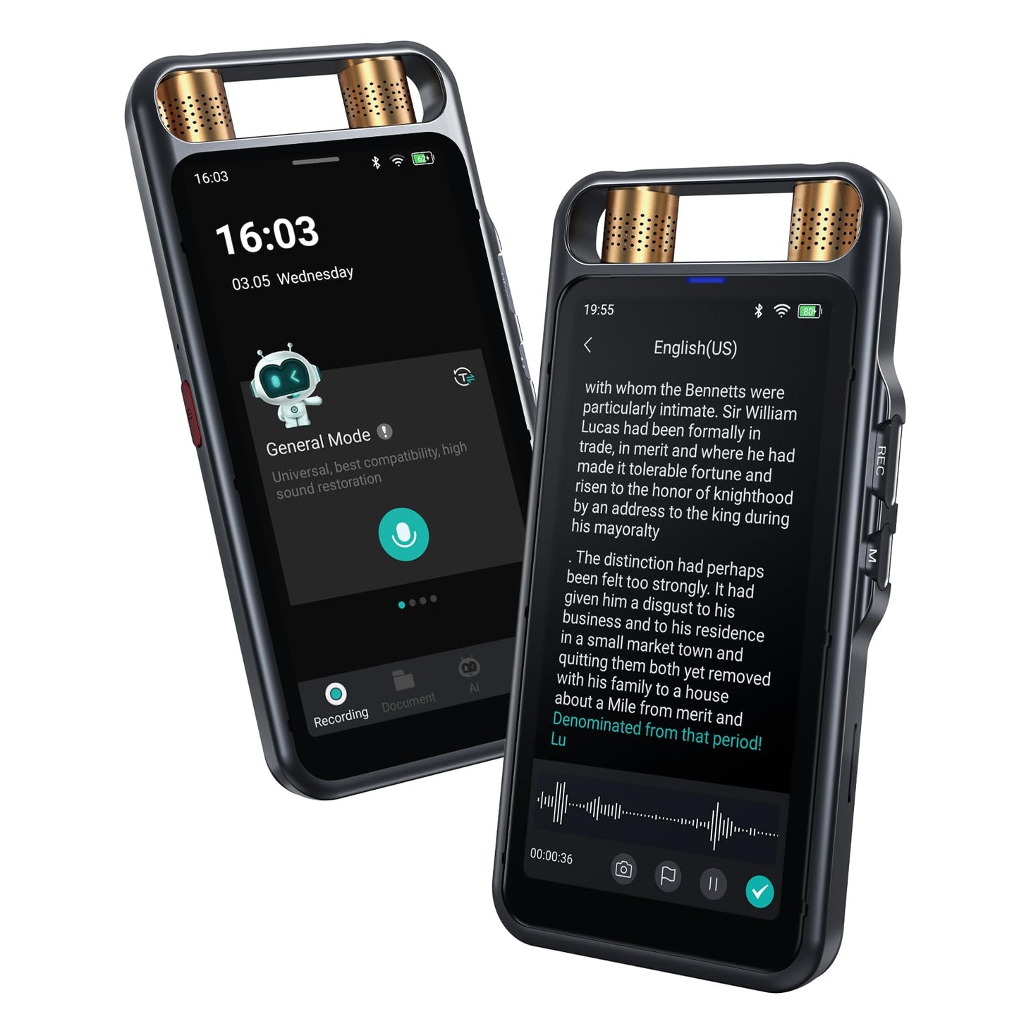 AI Voice Recorder with Playback, Digital Voice Recorder with Transcription to Text, Summary, Translation, Full Touchscreen Recorder Device for Meetings, Lectures, Interviews with 64GB Card