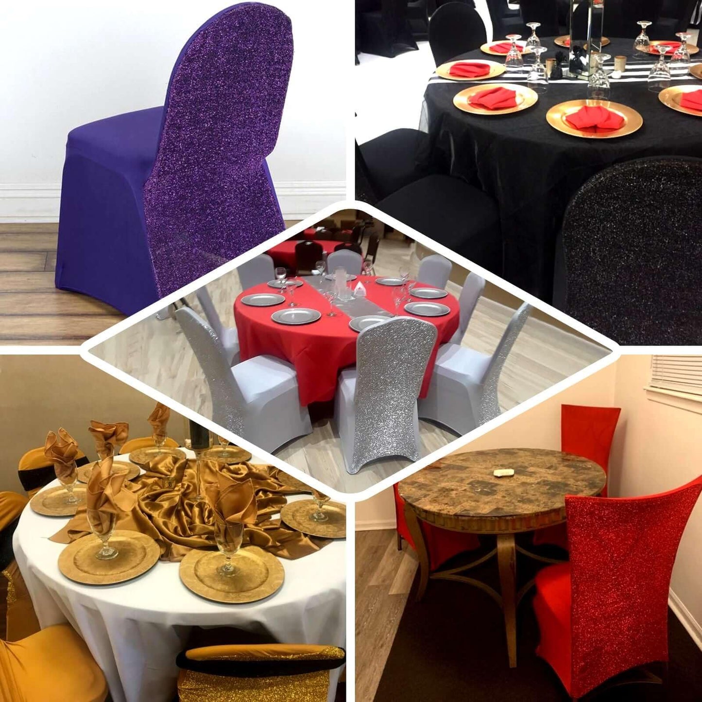 Efavormart 1 Set Rose Gold Spandex Stretch Banquet Chair Covers for Party Dining Chairs W/Metallic Glittering Back W/Foot Pockets Washable Slip Covers Wedding Chair Covers